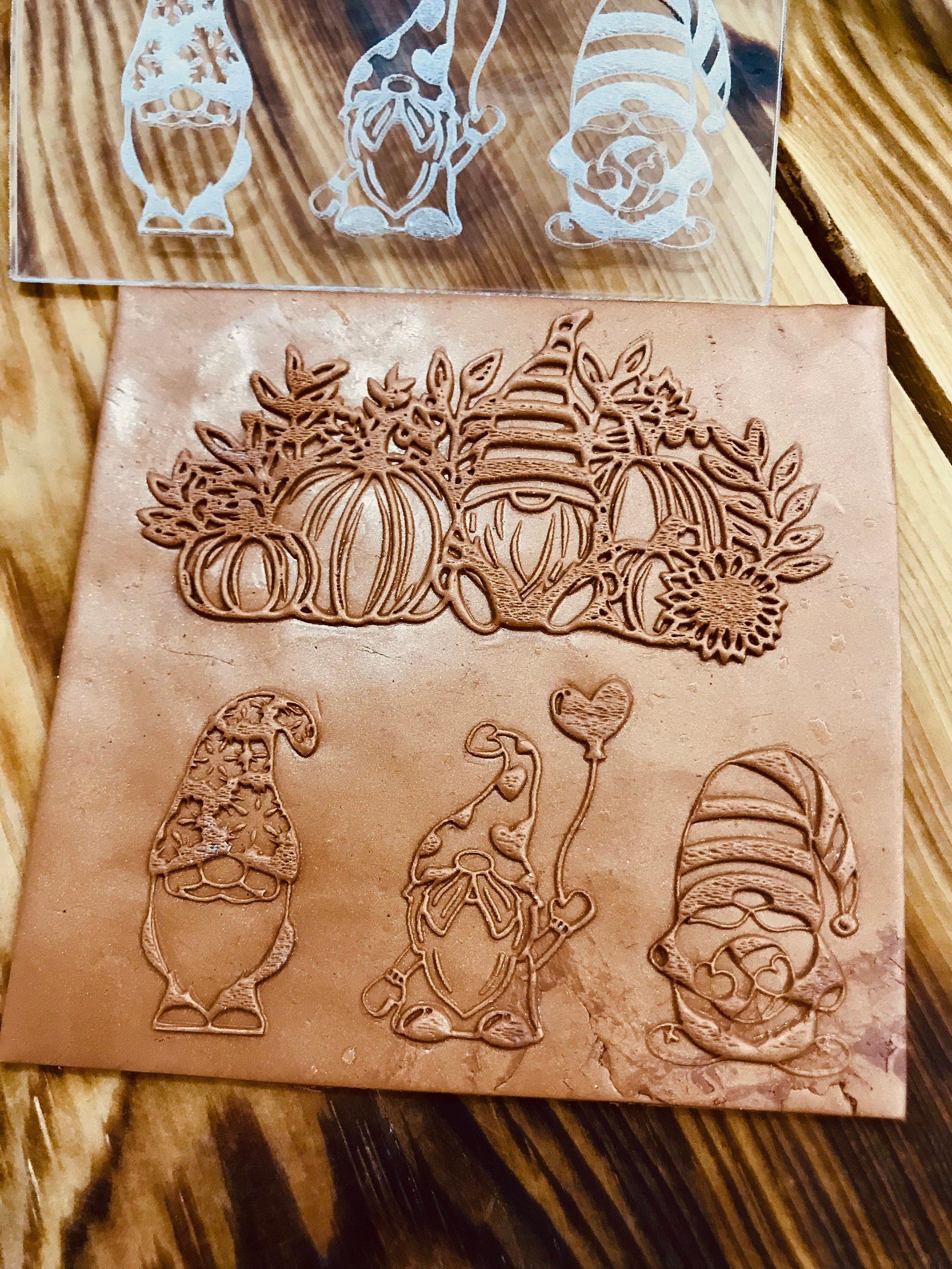 Gnome with Pumpkin, Valentine Gnome Pattern Polymer Clay And Fondant Stamp, Ceramic , Fondant Stamp, Cookie Embosser,Mug And Vase Texture