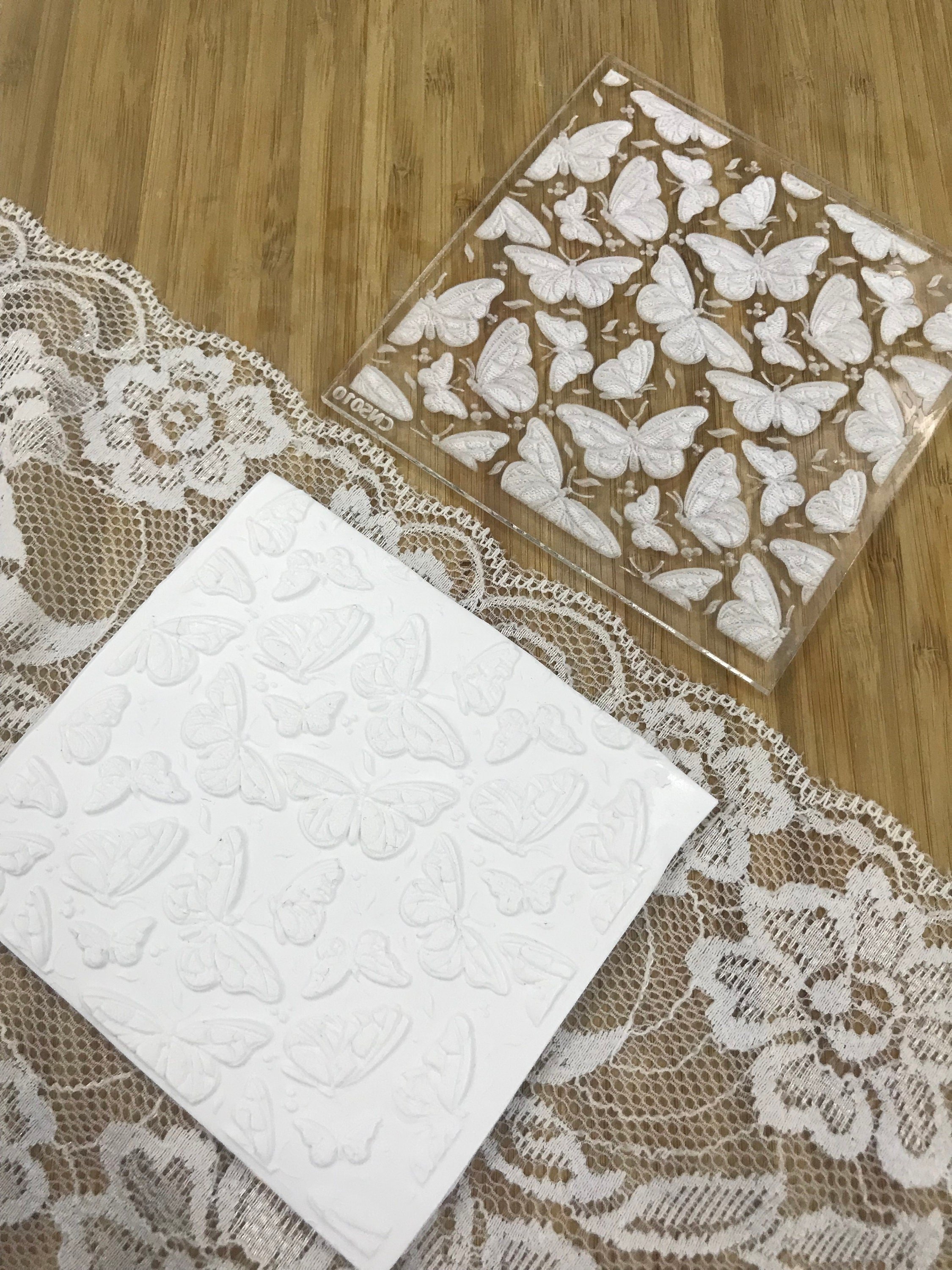 Butterfly Pattern Rubber And Acrylic Texture Mat Stamp for Polymer Clay, Acrylic Clay Tool, Crafting Texture Sheet