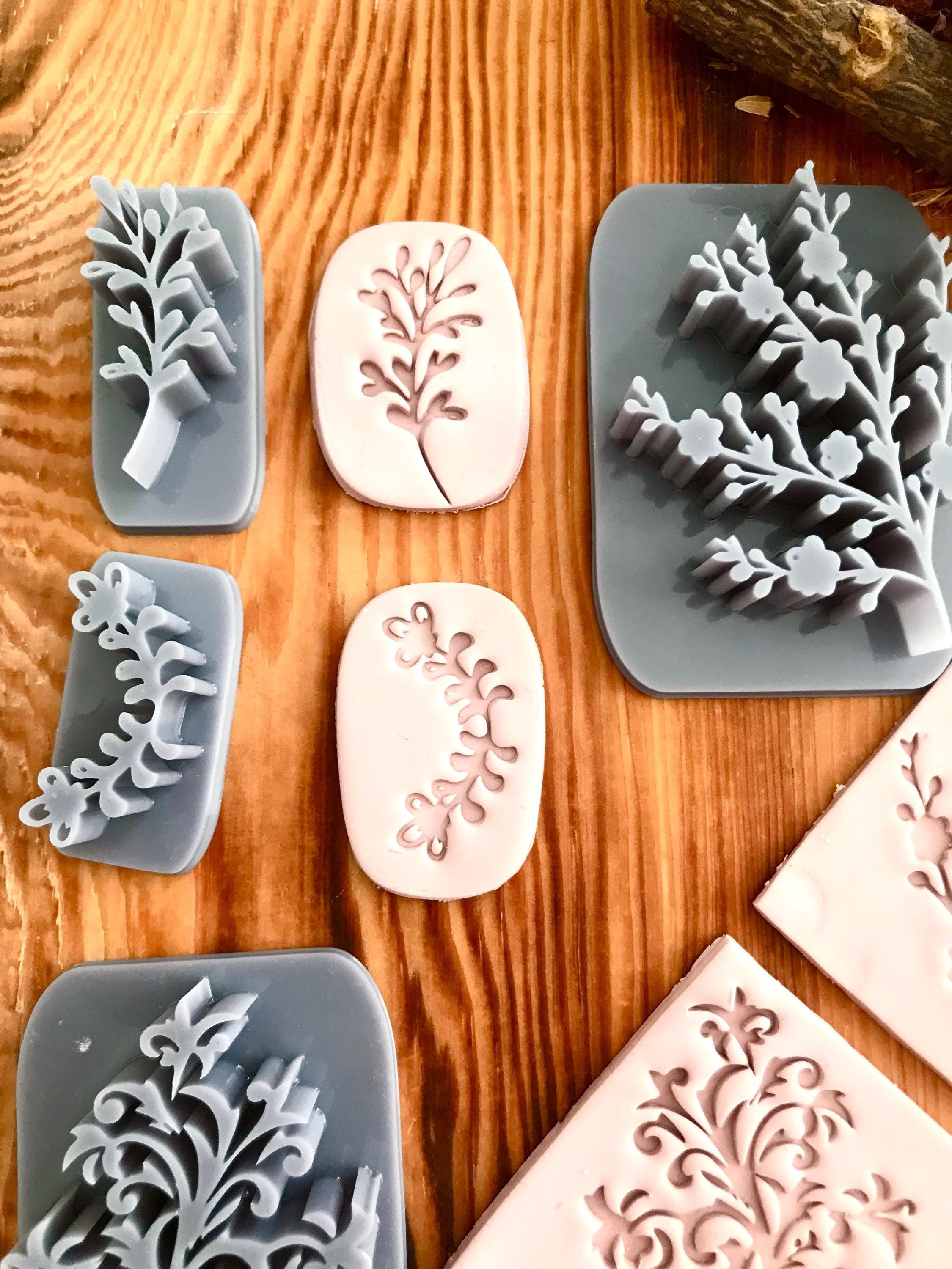 🌸 5-in-1 Floral Vintage Deboss Stamp Set – Perfect for Polymer Clay, Soap, Ceramics & Baking! 🌸