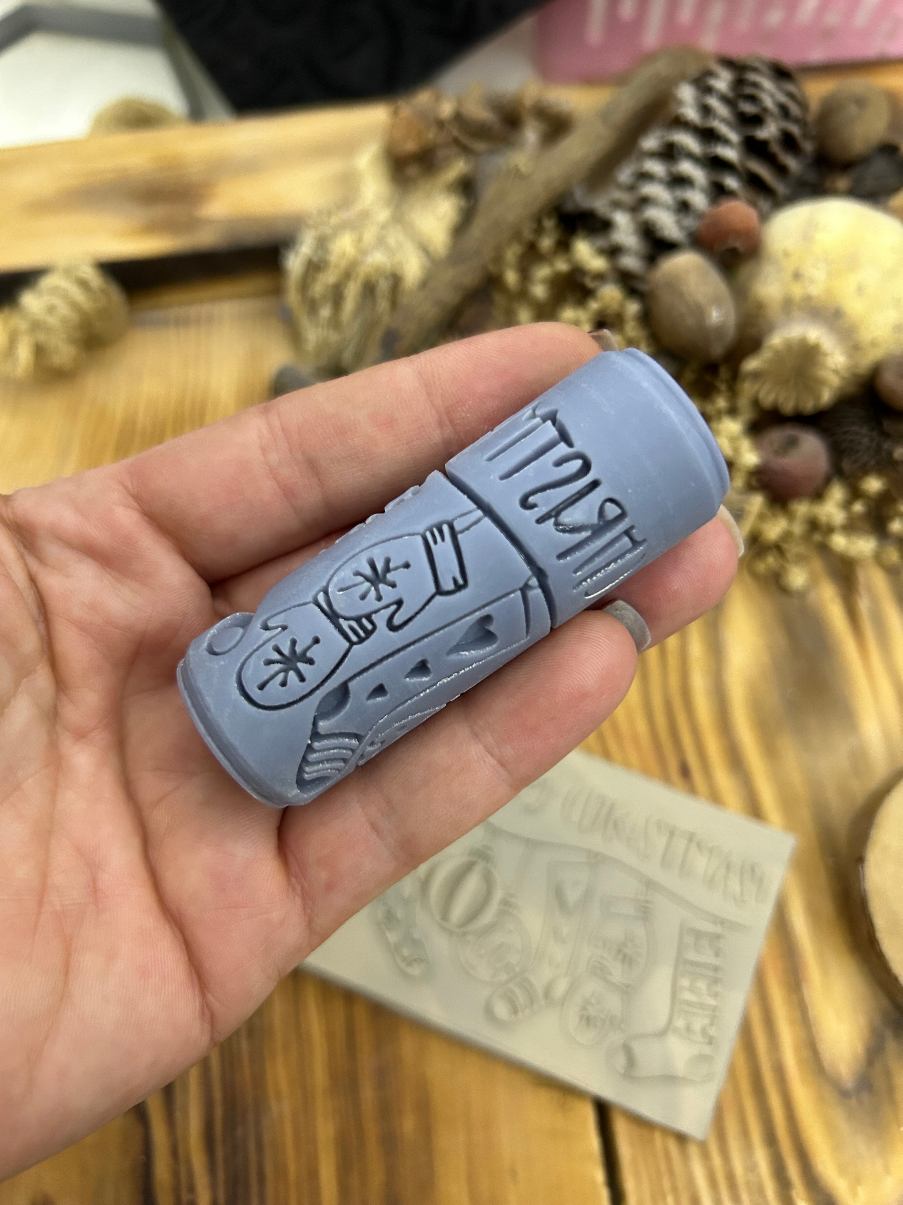 Merry Christmas Mini Stockings Texture Roller – 7 cm Christmas Clay Embossing Roller