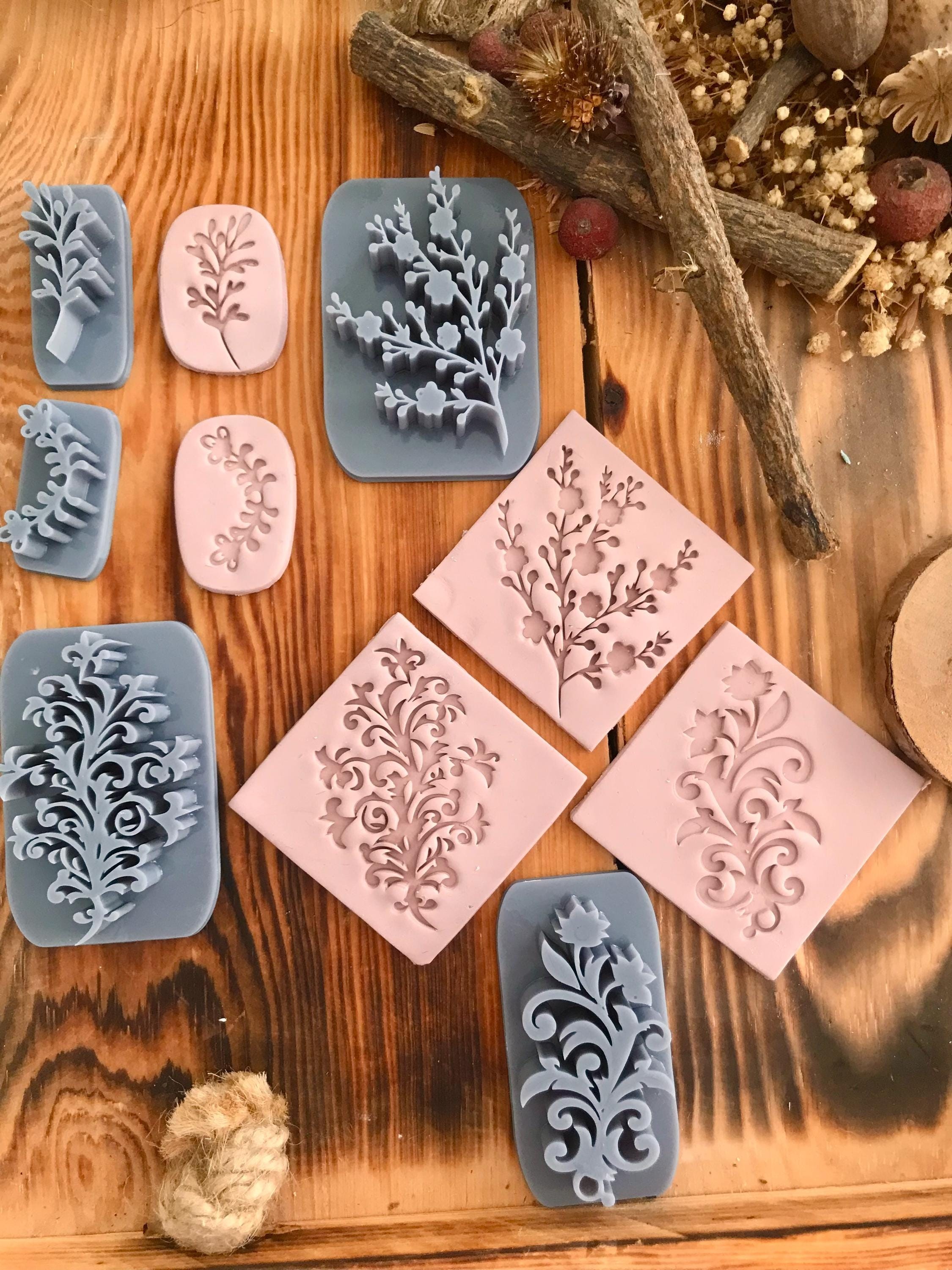 🌸 5-in-1 Floral Vintage Deboss Stamp Set – Perfect for Polymer Clay, Soap, Ceramics & Baking! 🌸
