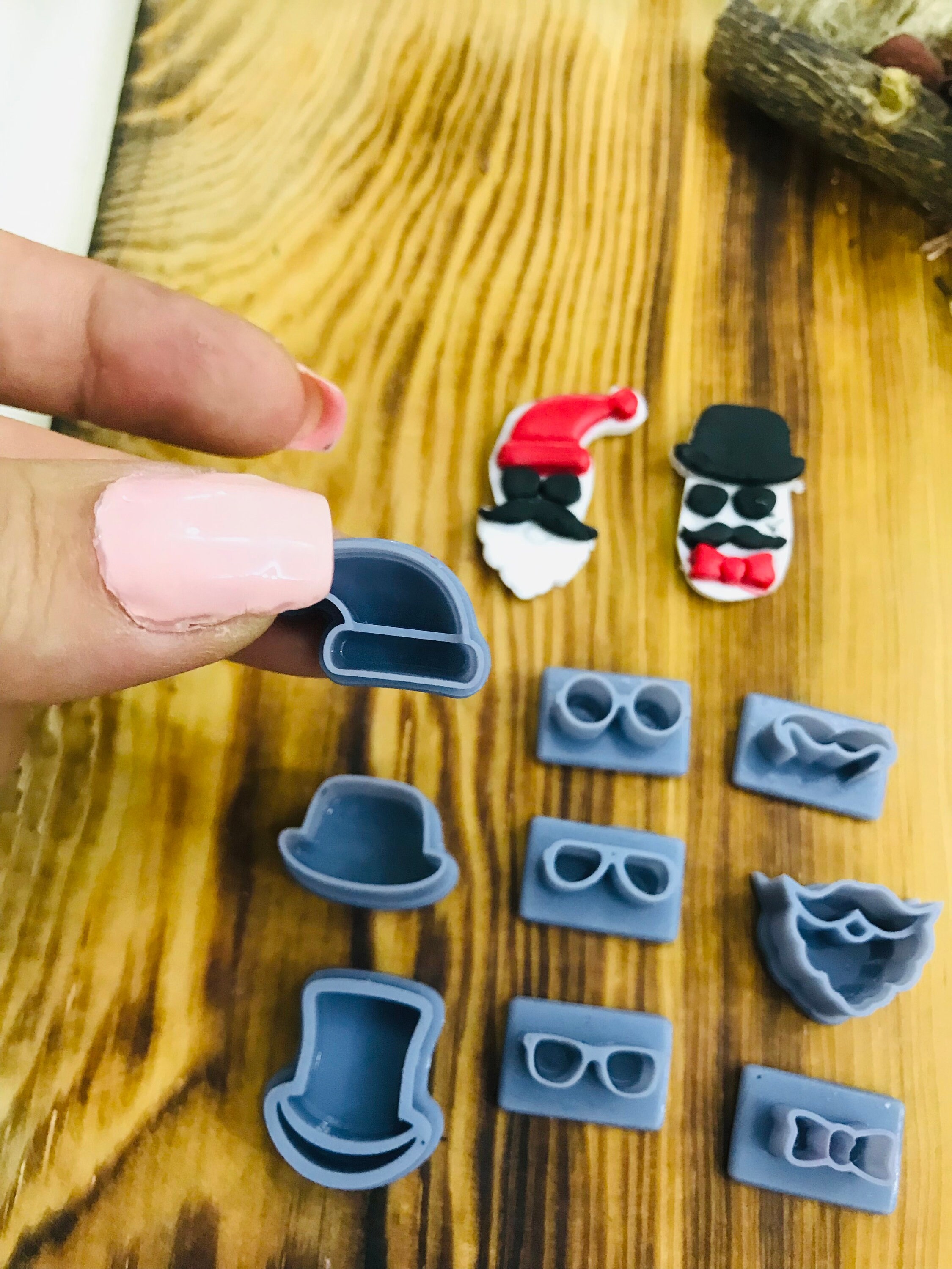 Set Of 9 Santa Claus  Polymer Clay and Cookie Cutter, Beards And Glasses Unique Model, Special Design, Winter Clay Cutters,