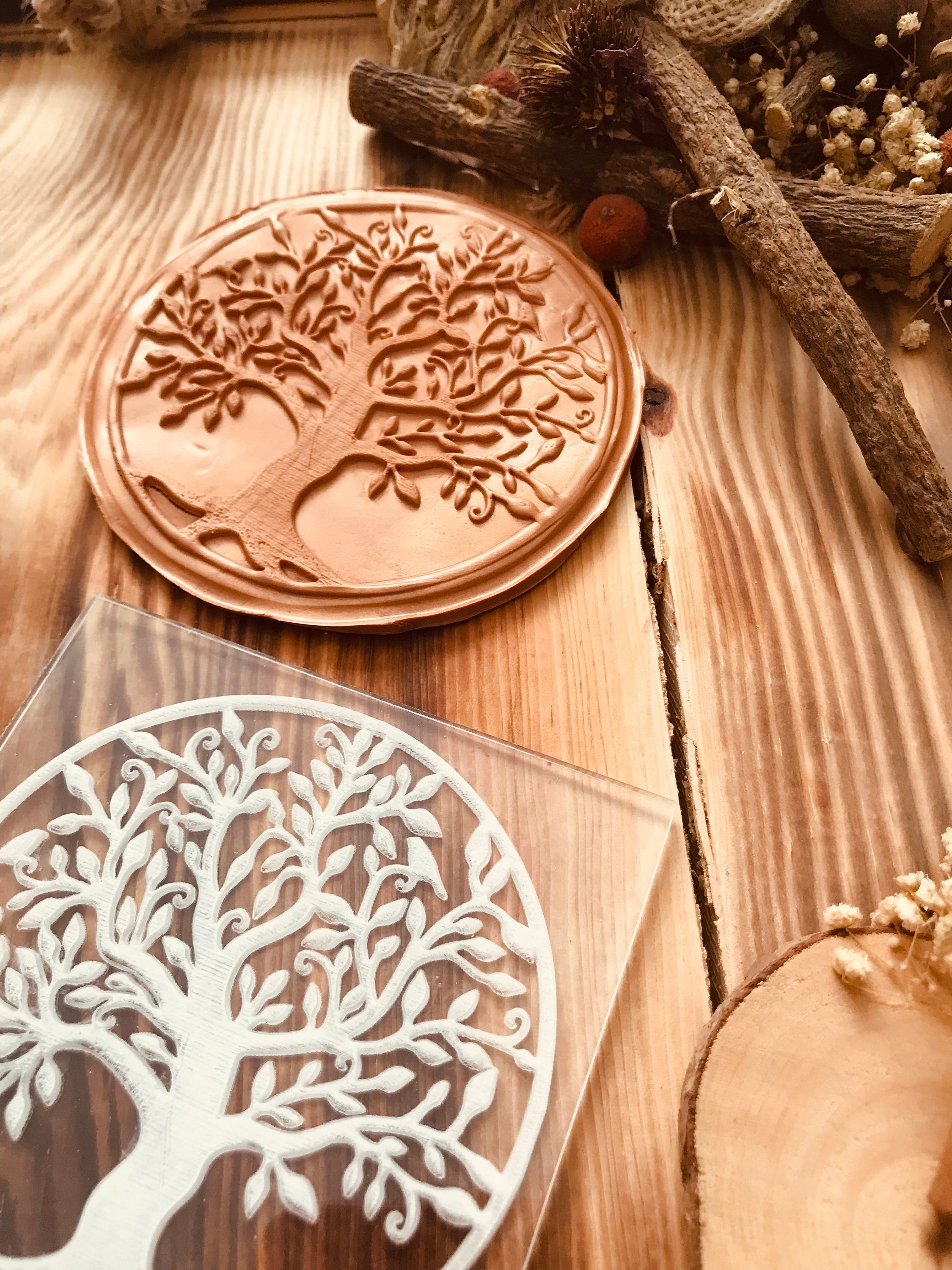 Tree Of Life Pattern embosser fondant stamp, acrylic embosser for cookies, cupcakes, and cake decorating debosser