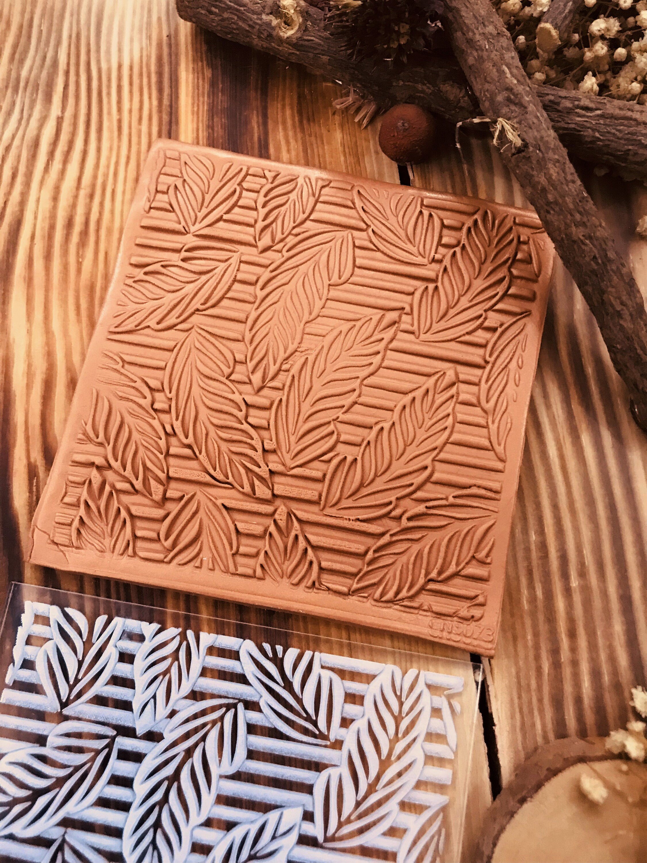 Lines And Levaes Pattern Texture Mat, Polymer Clay Impression Mat, Acrylic Clay texture tool, Polymer Clay Earring Tool