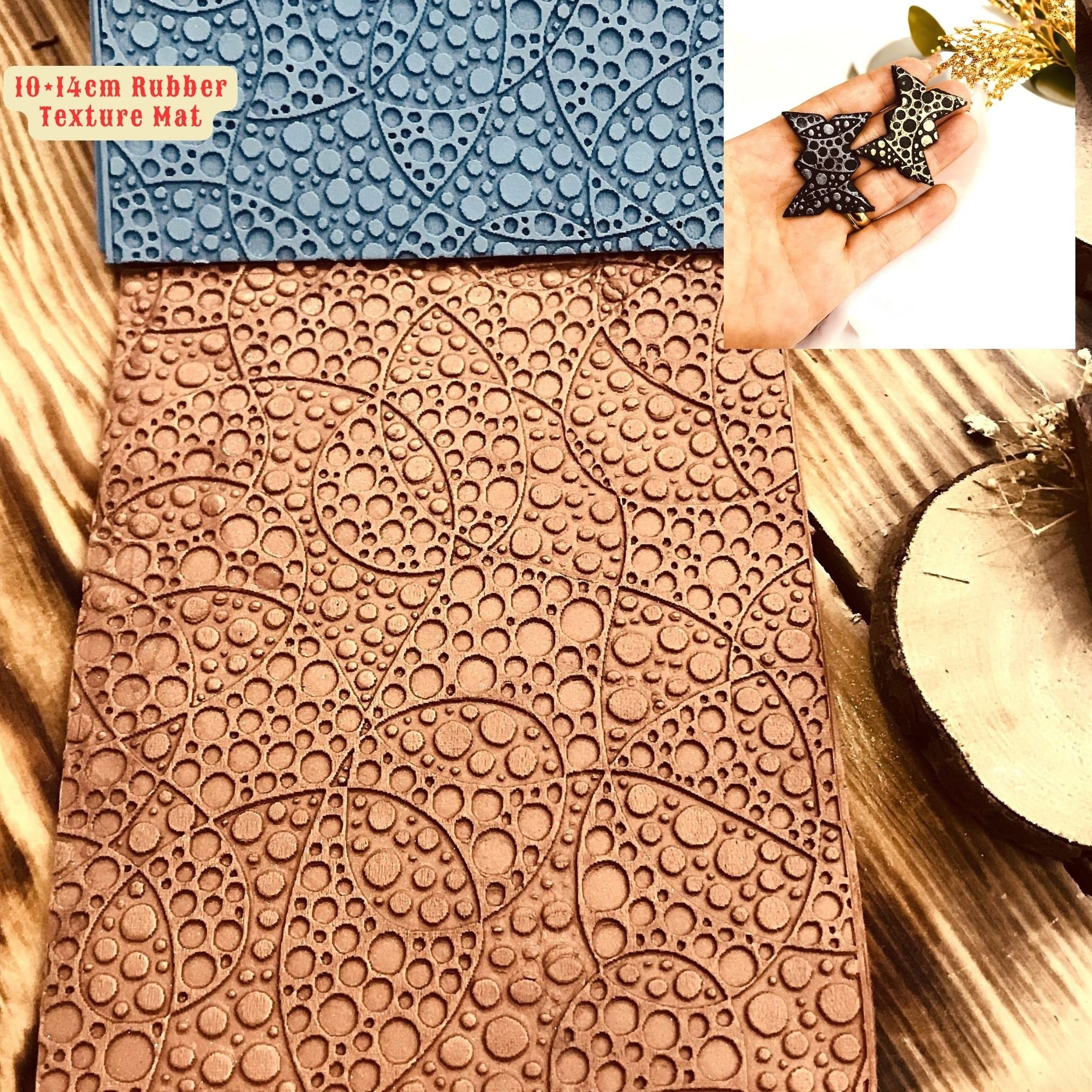 Round Geometric Rubber Texture Mat with a unique floral pattern in 10*14cm dimensions for polymer clay, ceramics , Polymer Clay Tools