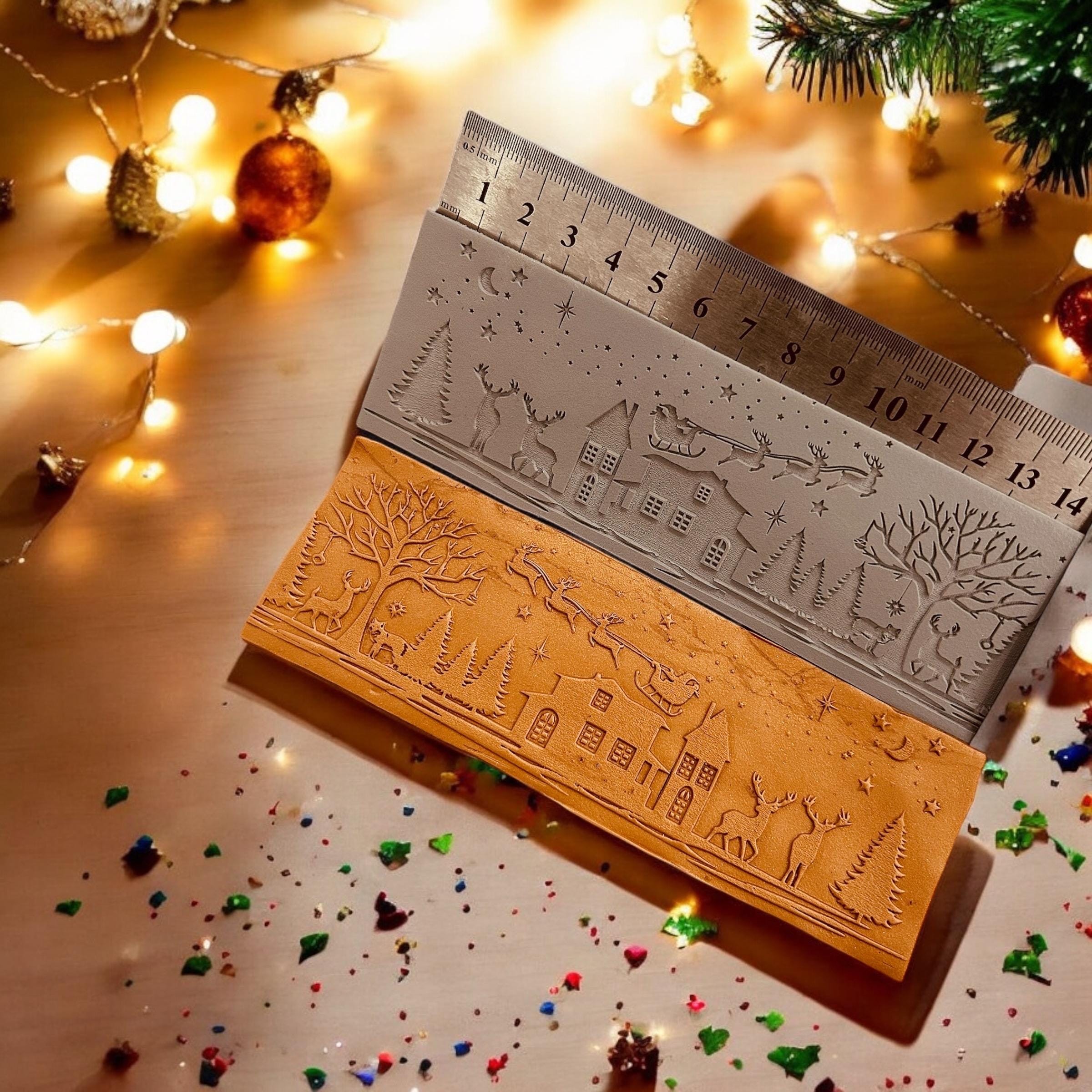 Christmas Scene Border Rubber Texture Mat – For Polymer Clay, Soap, Metal Clay & More (5x14.5 cm or 5x29.5 cm)