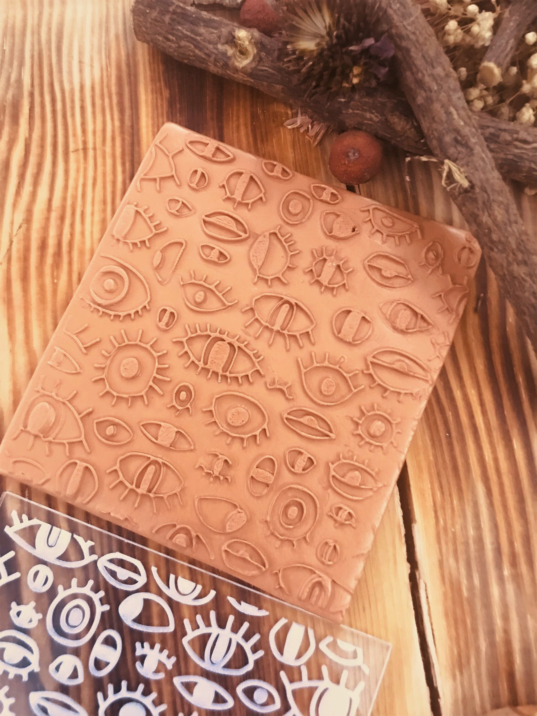 Eyes Texture Mold – Abstract Eye Pattern for Polymer Clay, Air Dry Clay And Metal Clay | 10x10 cm Rubber And Acrylic Stamp