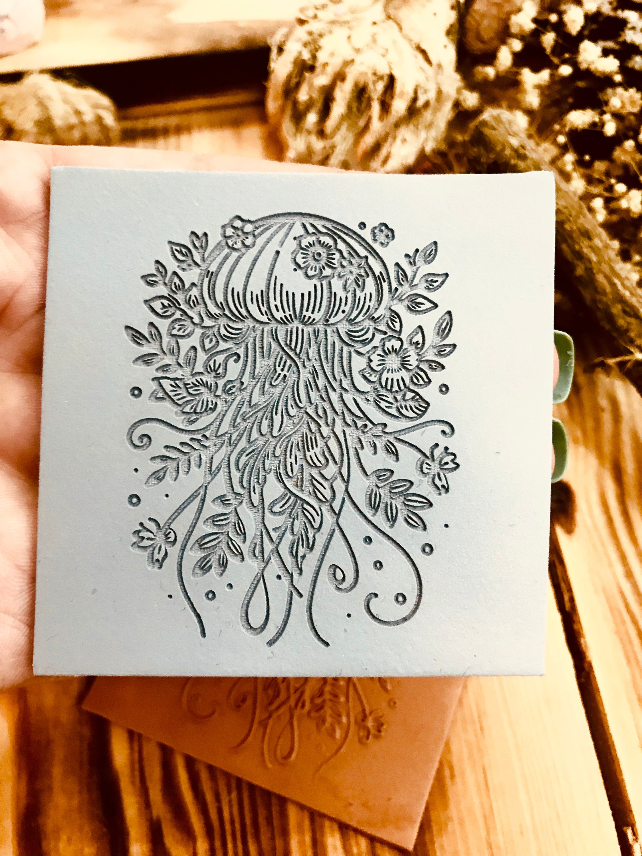 Jellyfish With Flowers Pattern Rubber Texture Mat Polymer Clay Tools⎥Earring Making⎥Hand Roller⎥Clay Texture Tool⎥Jewellery Tools