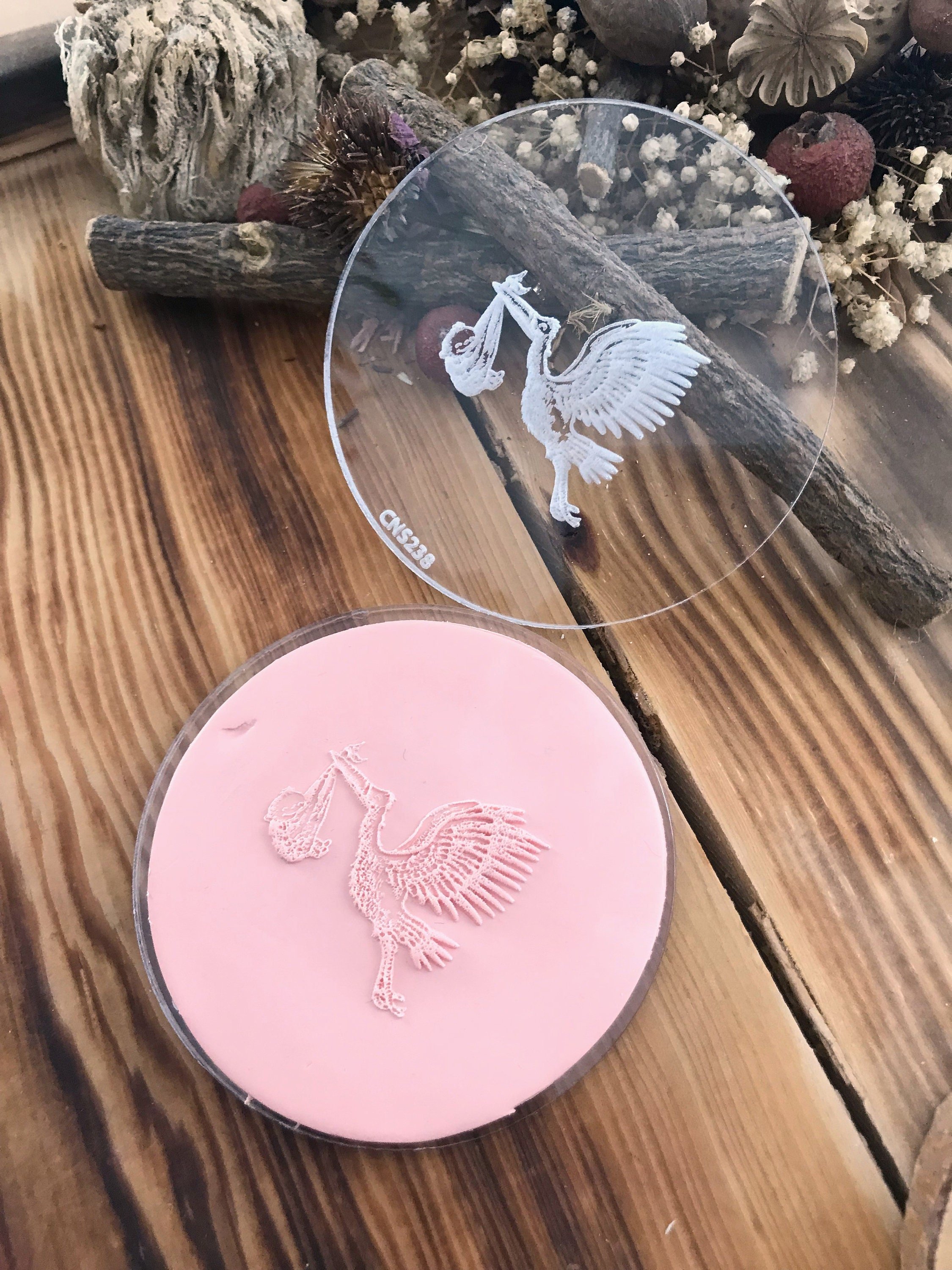 Stork carrying a baby Acrylic Texture Stamp for Polymer Clay, Embossing Stamp For Polymer Clay, Texture Sheet, Clay Stamp, Pottery Tools