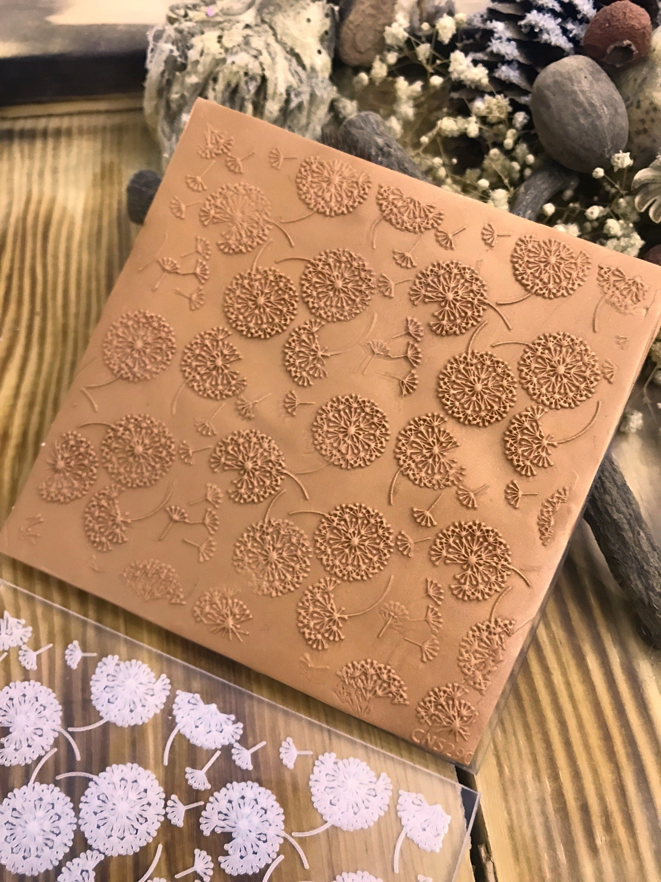 Dandelion Rubber or Acrylic Texture Mat – Polymer Clay Stamp, Embossing Tool, Acrylic Texture Sheet, Plaque, Tile for Fimo, Sculpey, Cernit