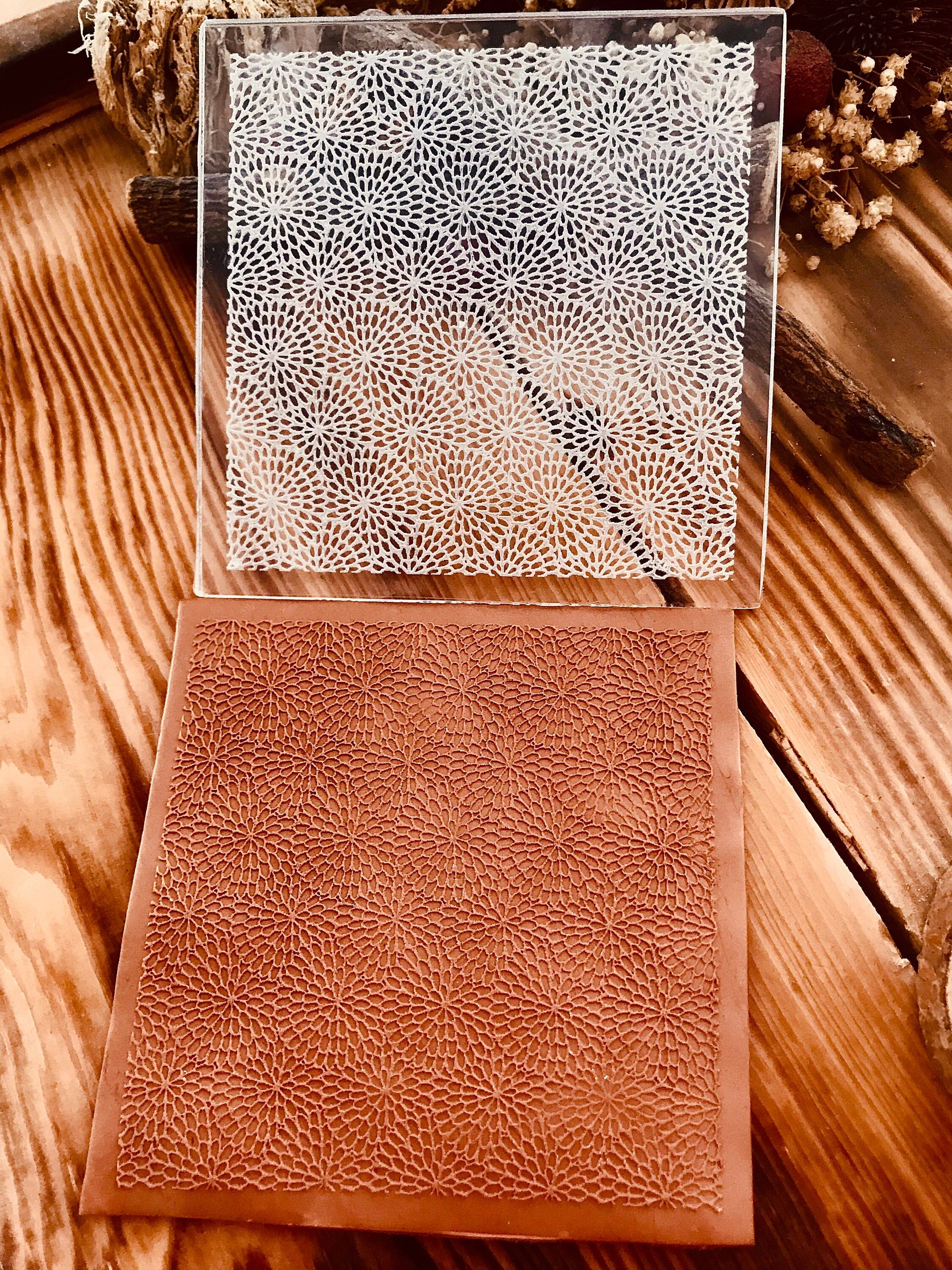 Floral Patterned Texture Mat – 10x10 cm Embossing Tile in Rubber or Acrylic | Polymer Clay, Fondant, Fimo, Sculpey Craft Stamp