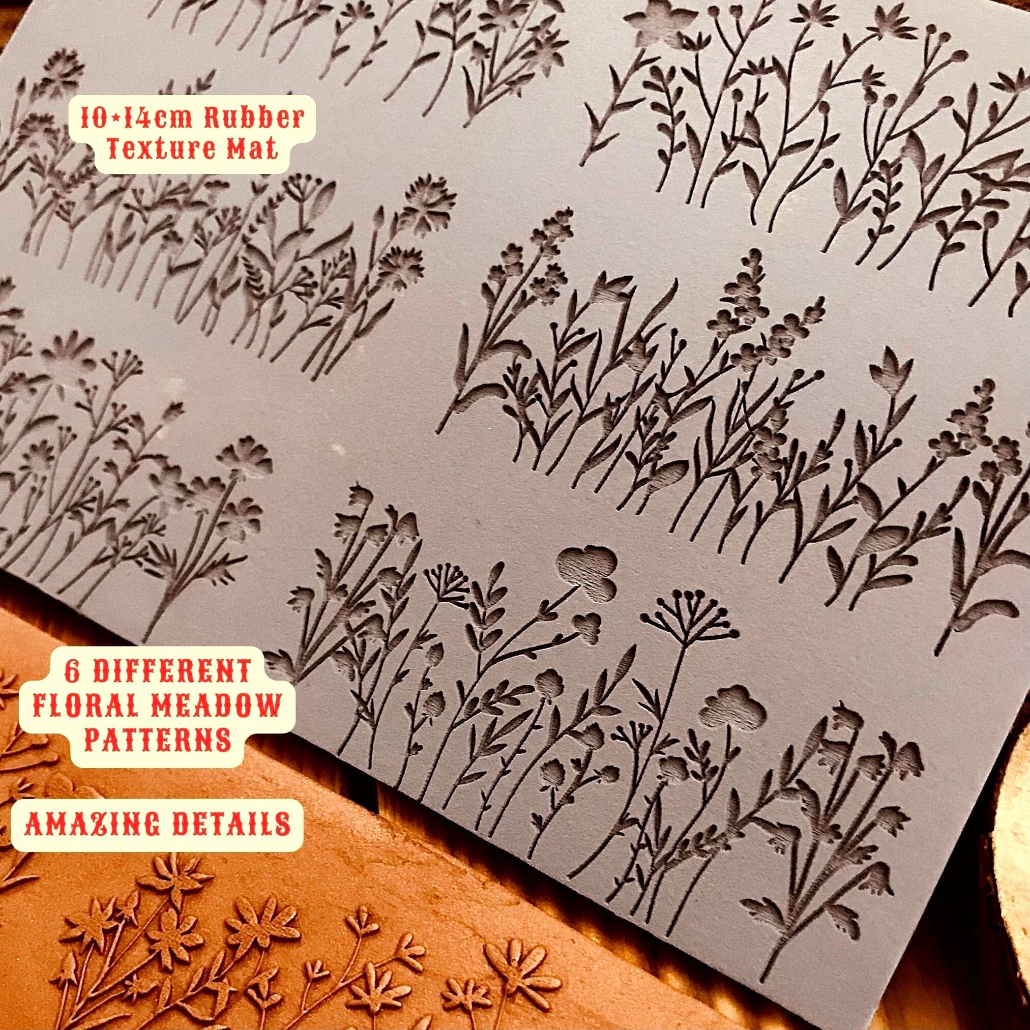 🌿 6-Piece Floral Meadow Rubber Texture Mat – Perfect for Polymer Clay & Ceramics! 🌿