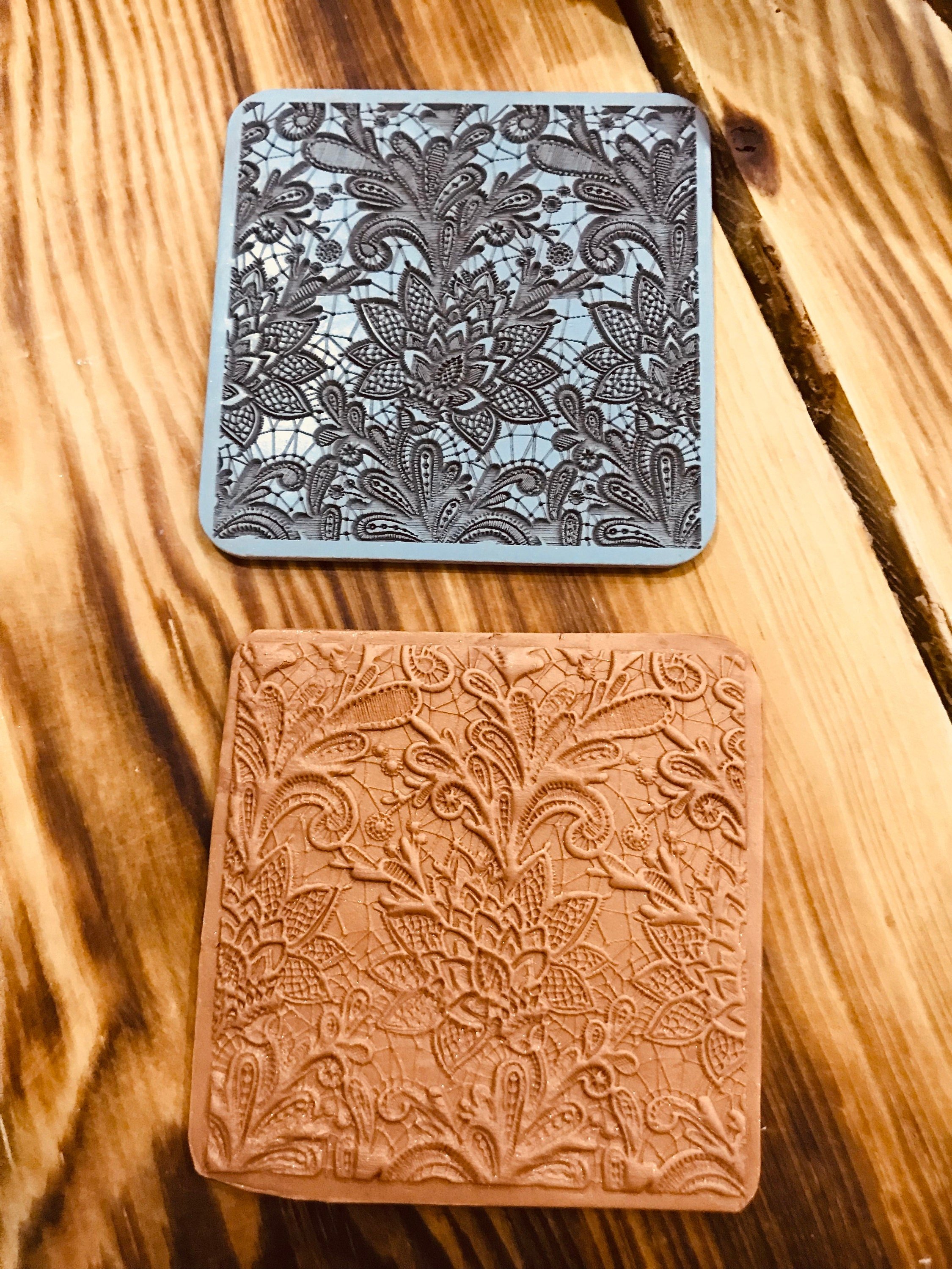 Lace Texture Mat 70x70mm – Delicate Rubber Stamp for Polymer Clay & Air Dry Clay – Small Pattern for Jewelry & Earring Making