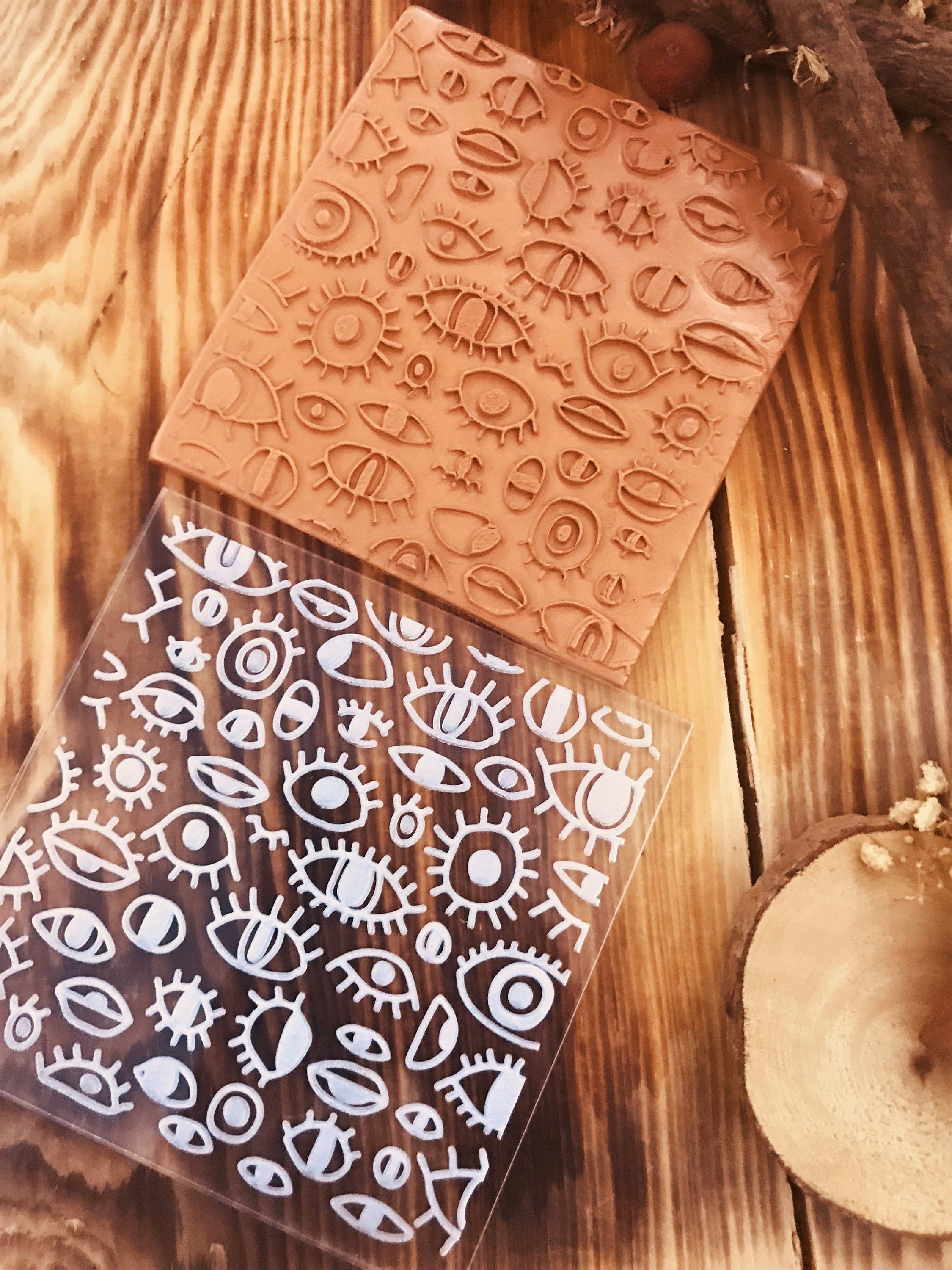 Eyes Texture Mold – Abstract Eye Pattern for Polymer Clay, Air Dry Clay And Metal Clay | 10x10 cm Rubber And Acrylic Stamp