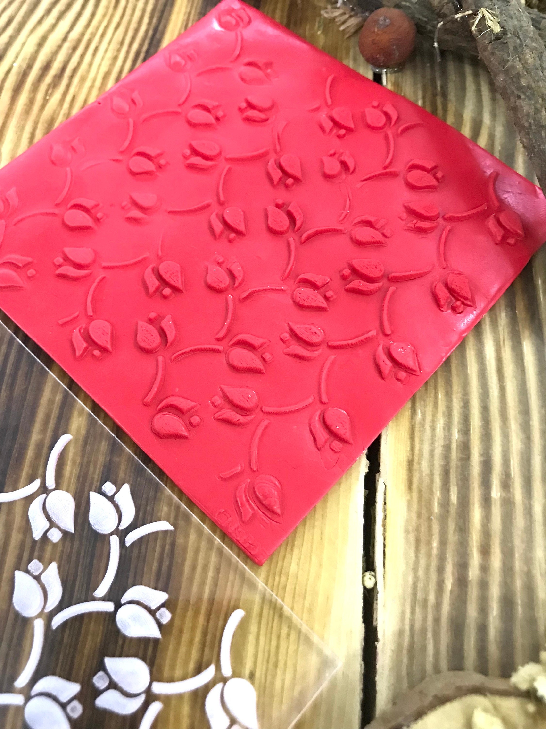 Tulip Pattern Texture Mat, Floral Polymer Clay  Stamp, Debossing Acrylic tool, Texture Sheet, Star pattern, Ceramic Supplies, Texture Plate