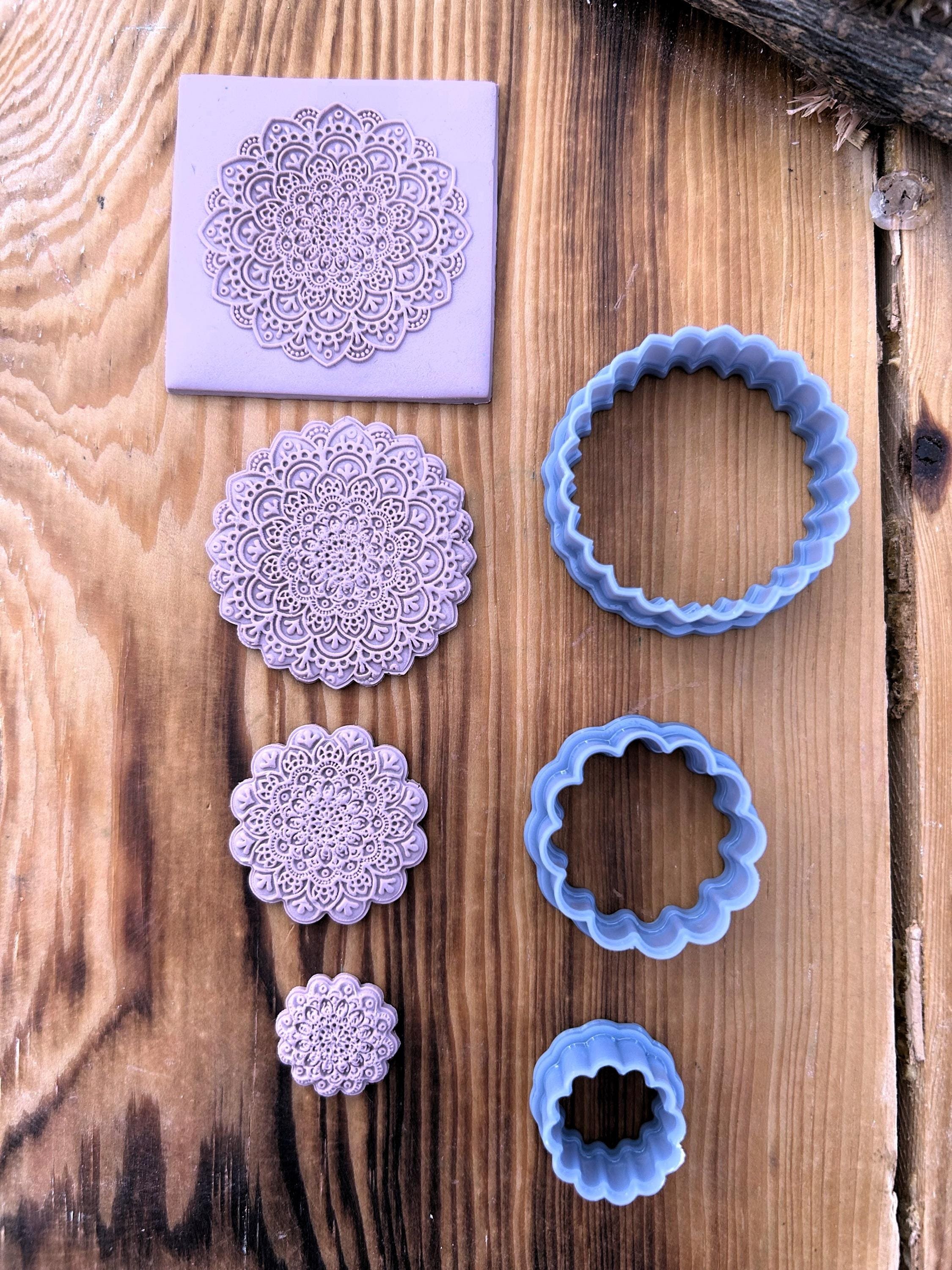 Mandala Design Rubber Texture Mat with Matching Clay Cutters – Available in 5x5 cm and 7x7 cm