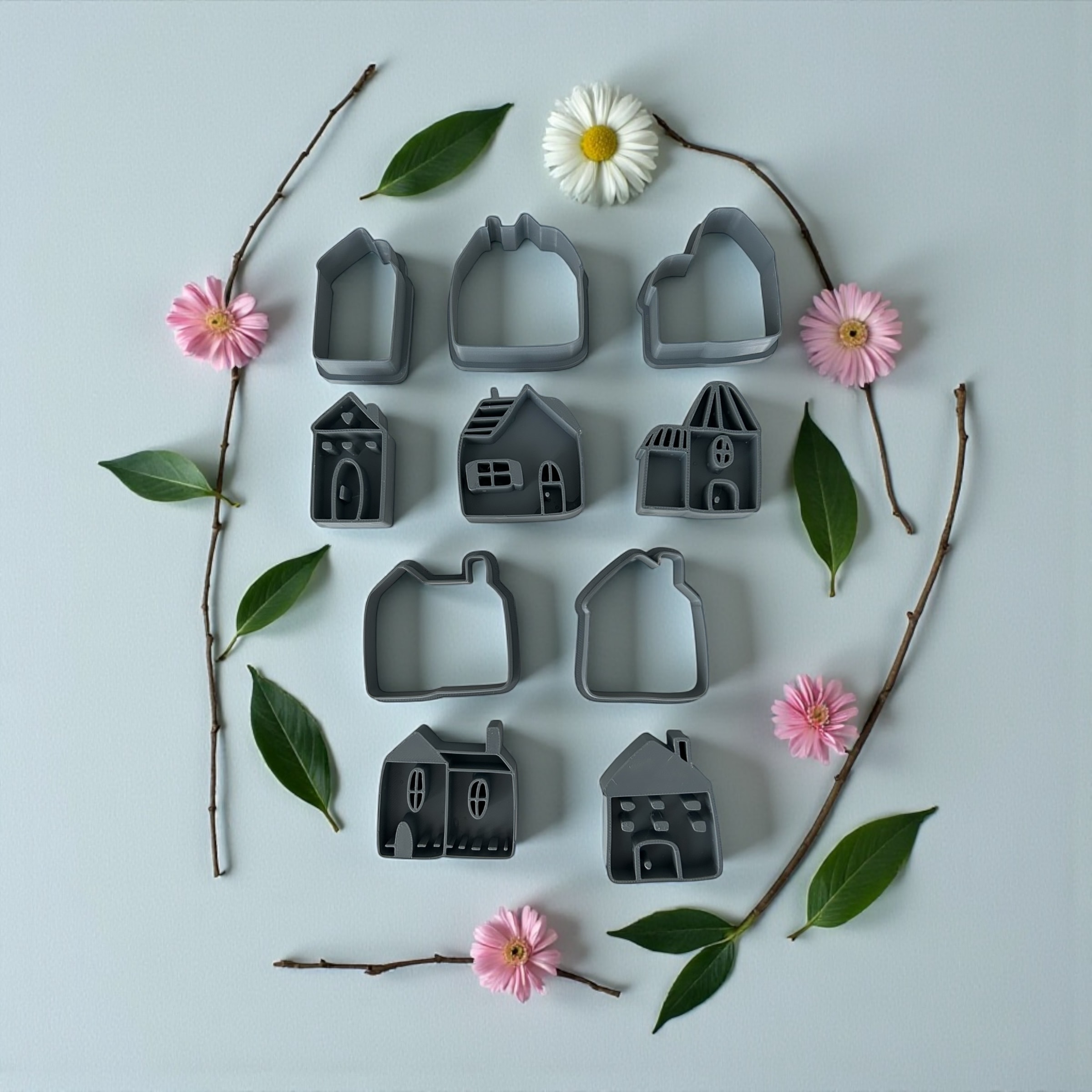 Gingerbread House Cutter & Stamp Set – 5 Designs Christmas Clay Tools