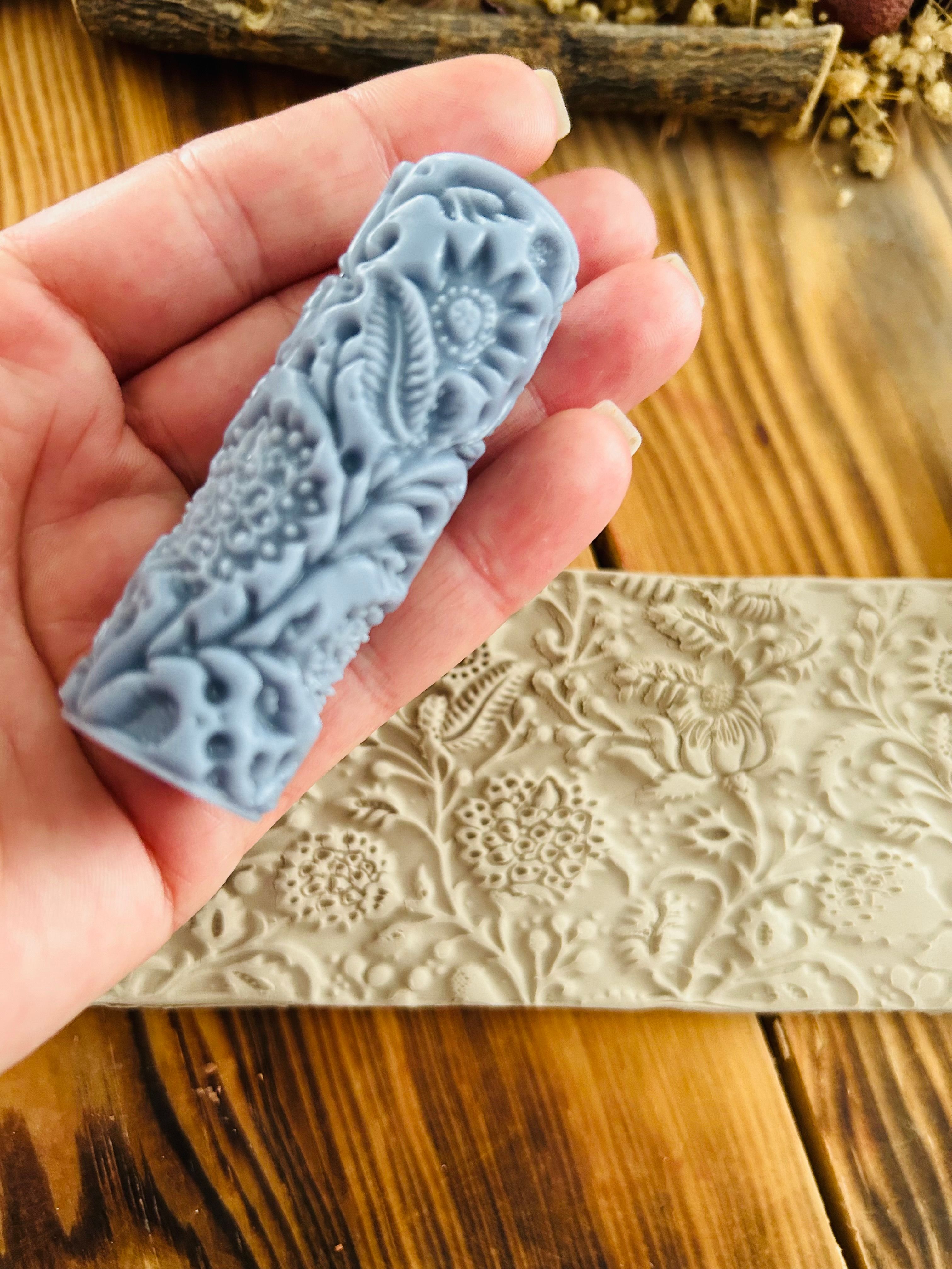 Floral Border Texture Roller for Polymer Clay – 7cm Embossing Roller for Air Dry Clay, Cookie Dough, Ceramic, Fondant, DIY Floral Pattern Tool