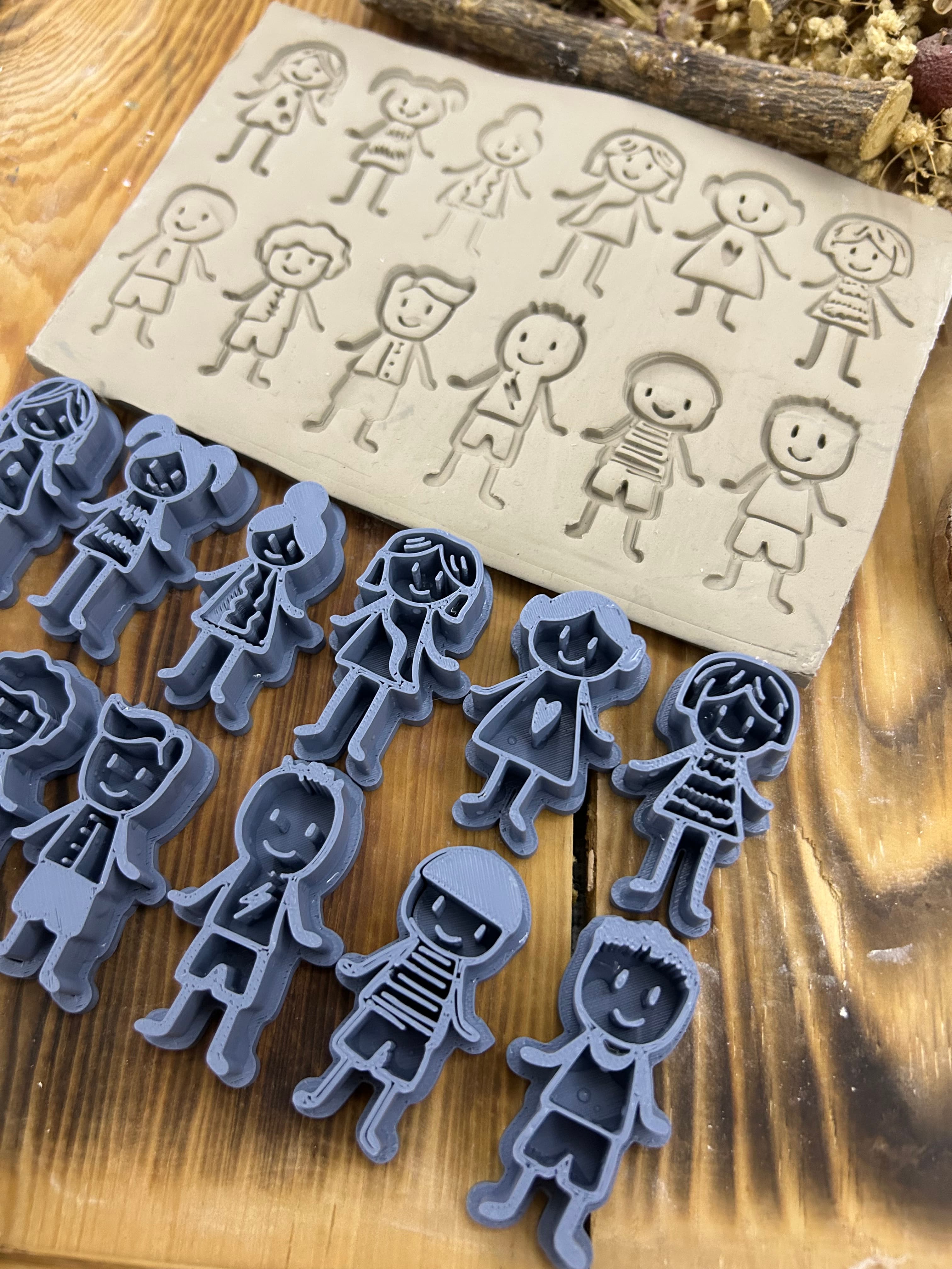 12 Doodle Friends Stamp Set – 12 Cute Boy & Girl Stamps for Polymer Clay, Air Dry Clay, Soap, Wax And Cookie Dough