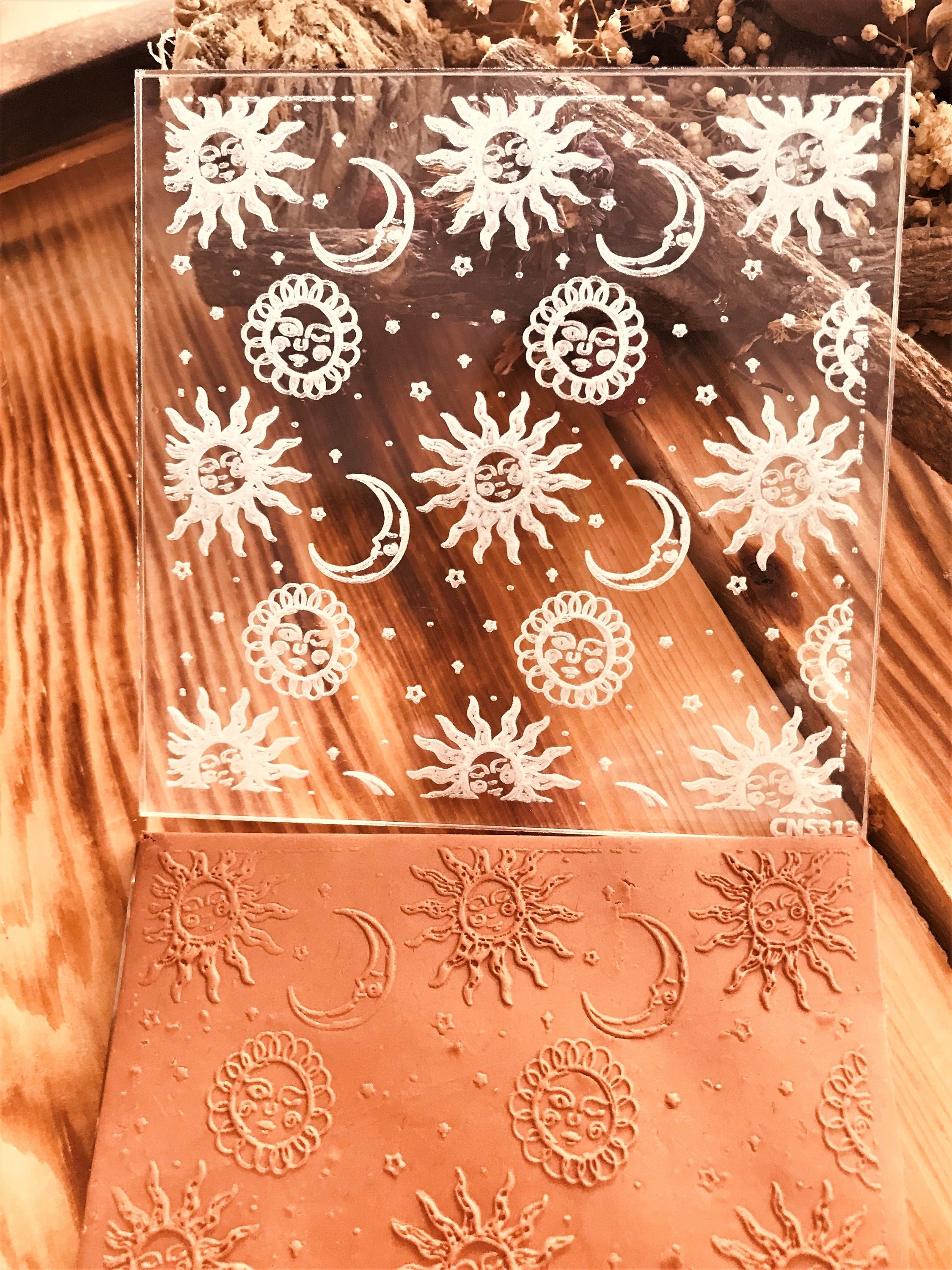 Moon, Sun and Star Pattern2 Acrylic Embossing Stamp For Polymer Clay, Fondant Stamp, Cookie Embosser, Cookie Stamp, Acrylic texture tool