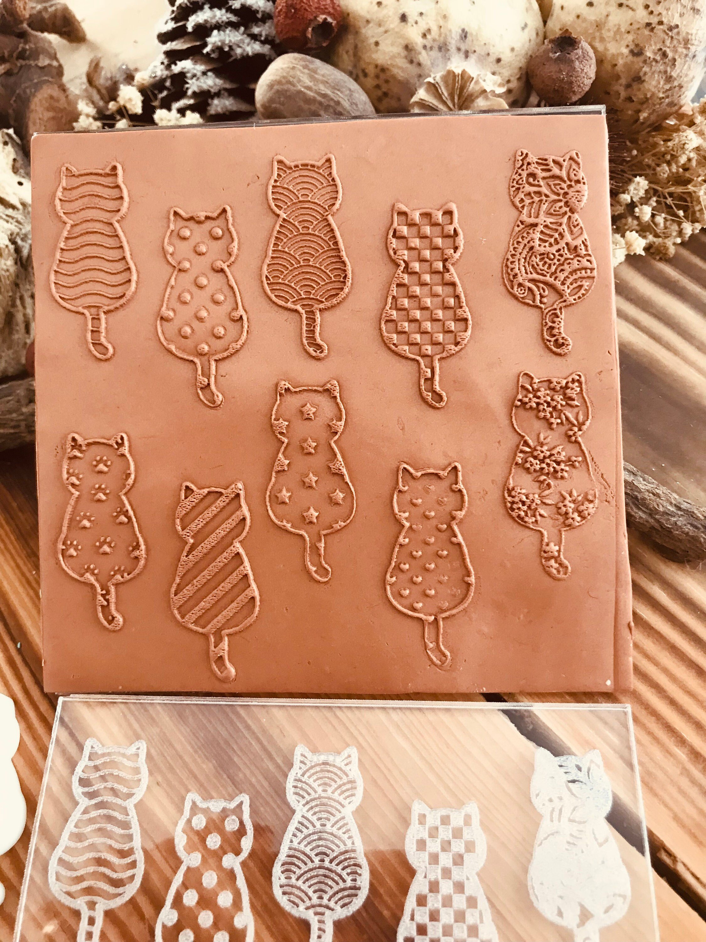 Cat Texture Mold Set – Includes 8 Unique Cat Patterns + Bonus Cat Cutter | Perfect for Polymer Clay, Air Dry Clay & Metal Clay | 10x10 cm