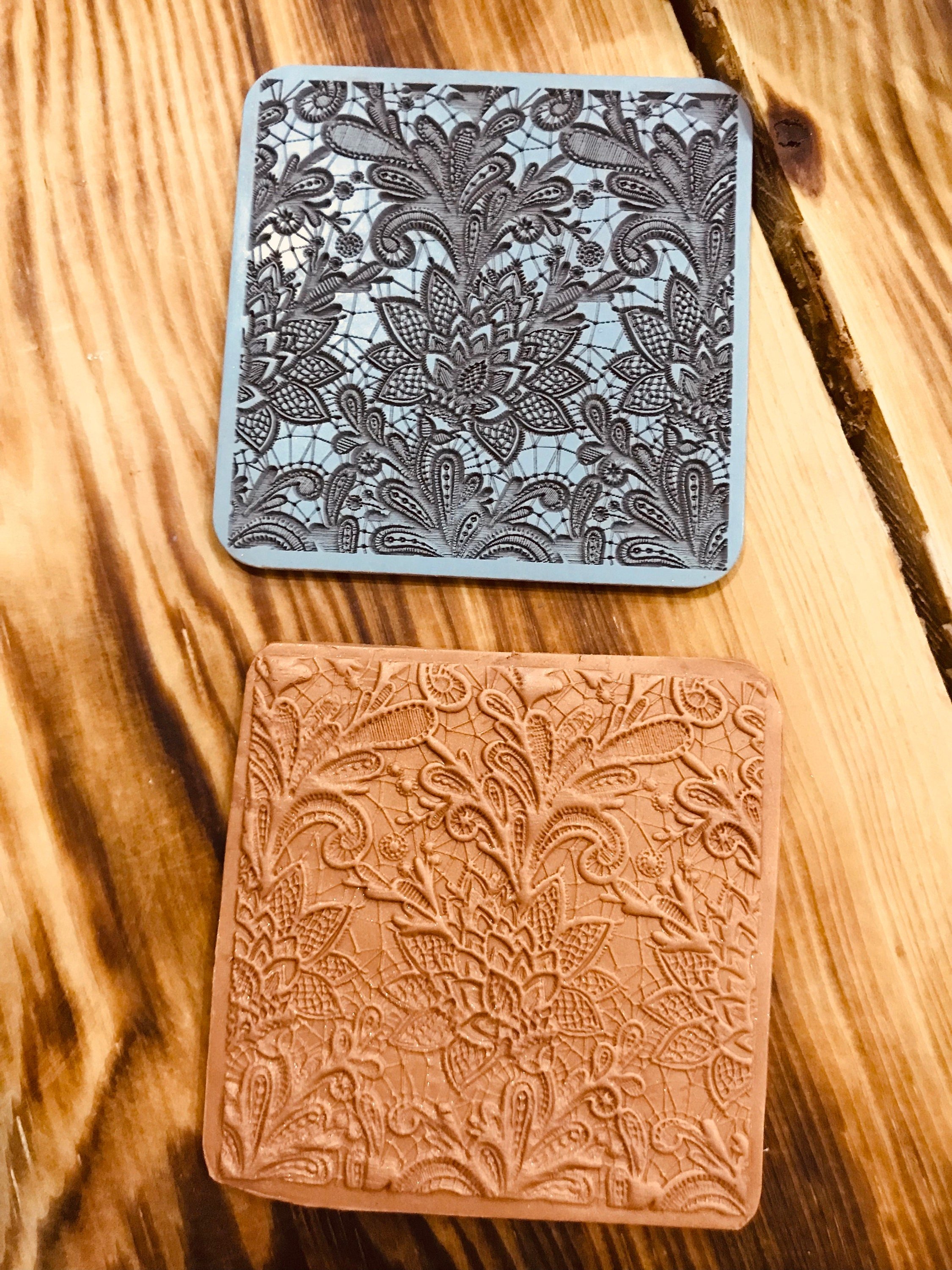 Lace Texture Mat 70x70mm – Delicate Rubber Stamp for Polymer Clay & Air Dry Clay – Small Pattern for Jewelry & Earring Making