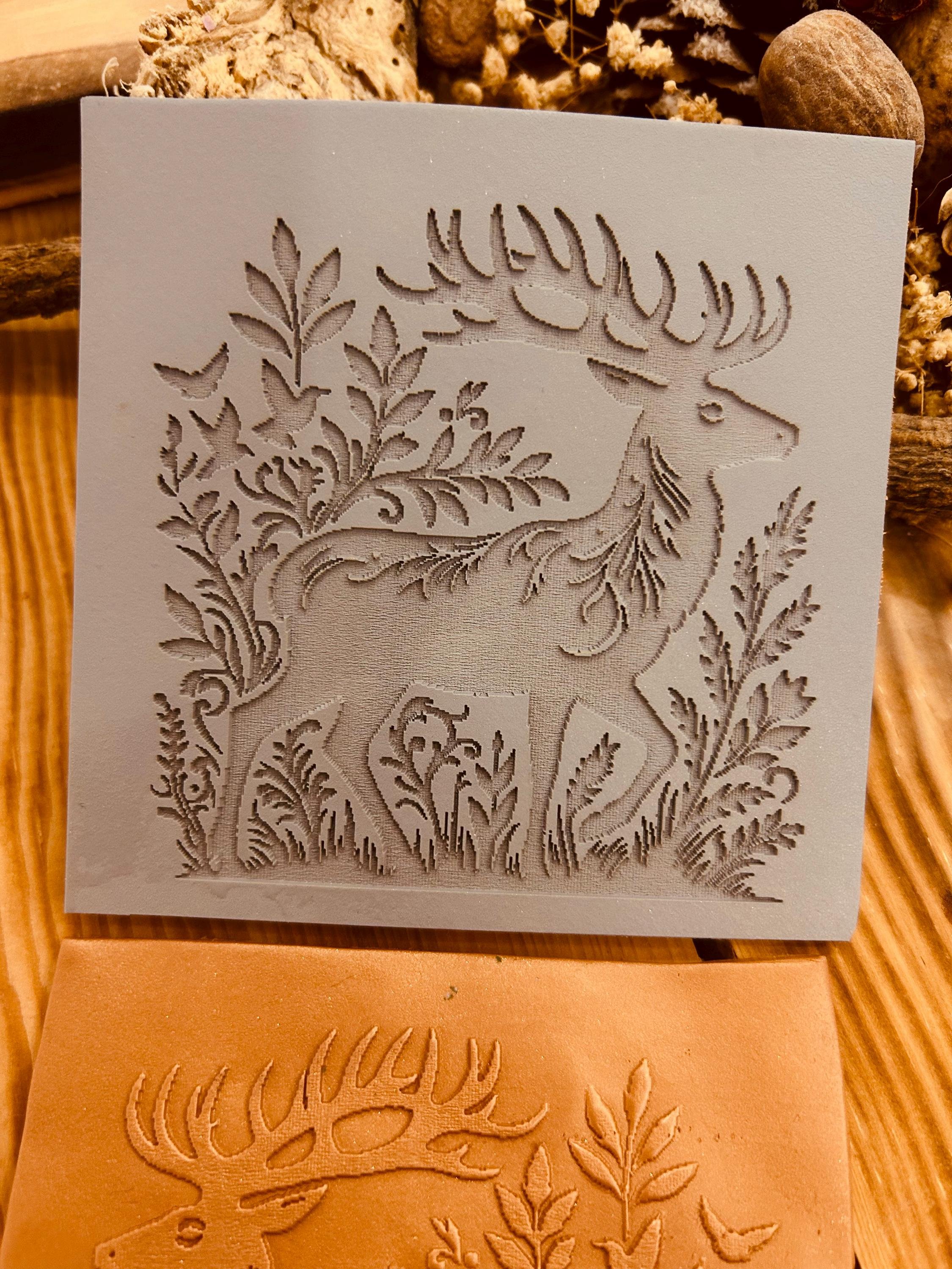 Deer with Flowers And Birds Rubber Texture Mat – Nature Pattern Stamp for Polymer Clay, Air Dry Clay, Metal Clay | 3 Sizes Available