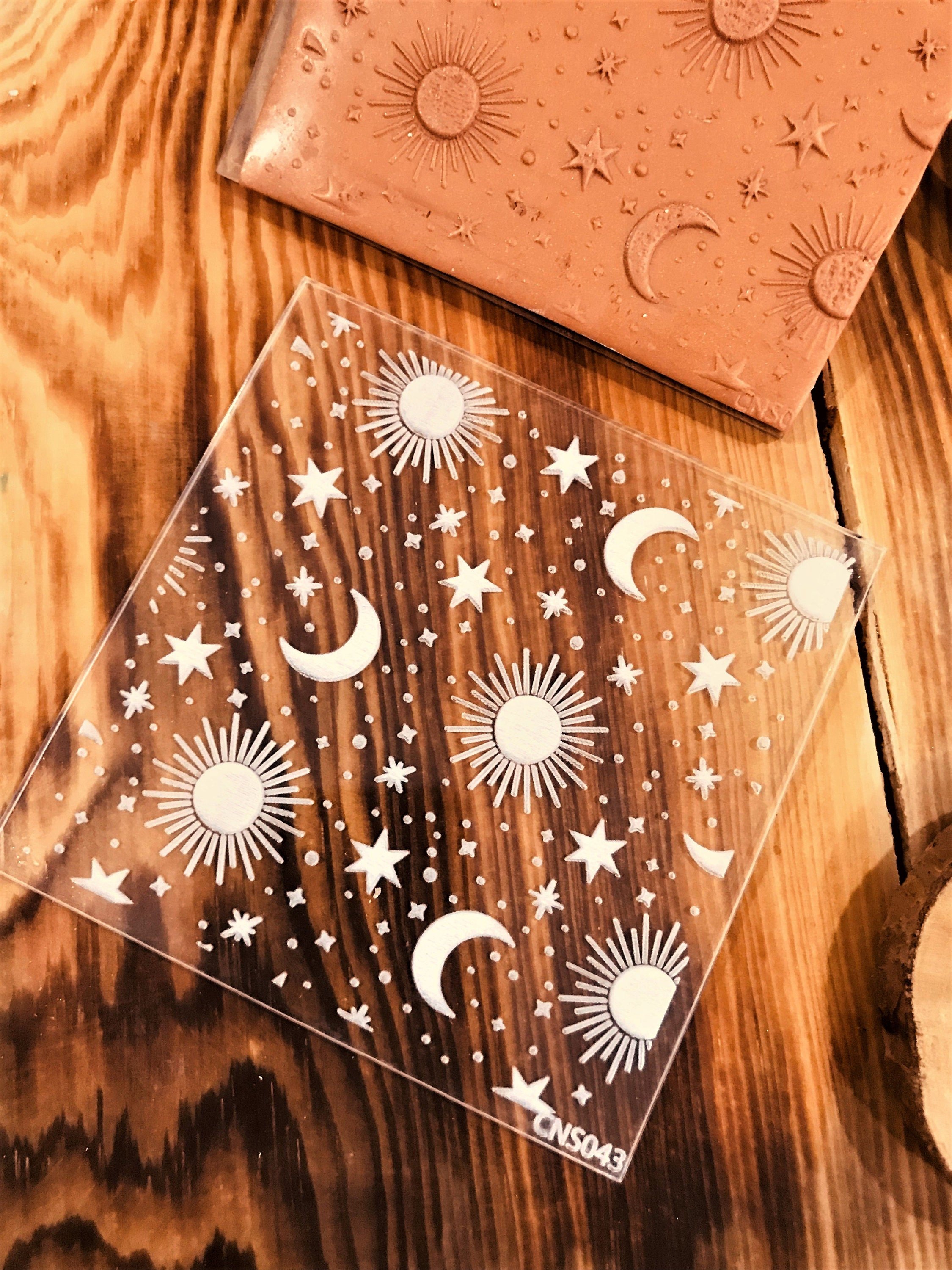 Moon, Sun and Star Pattern Texture Mat, Embossing Stamp For Polymer Clay, Night Symbols, Acrylic texture tool, Texture Sheet
