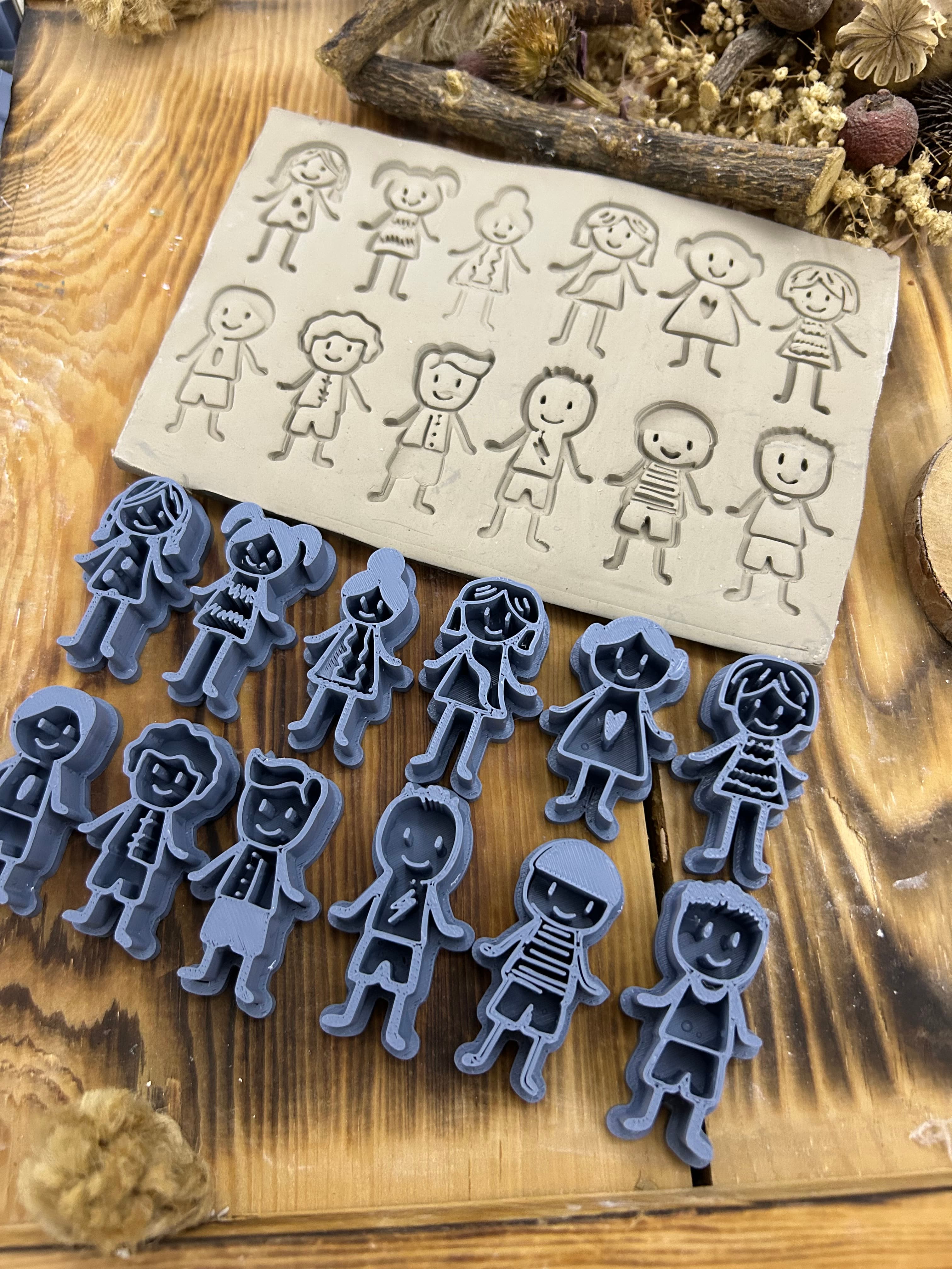 12 Doodle Friends Stamp Set – 12 Cute Boy & Girl Stamps for Polymer Clay, Air Dry Clay, Soap, Wax And Cookie Dough