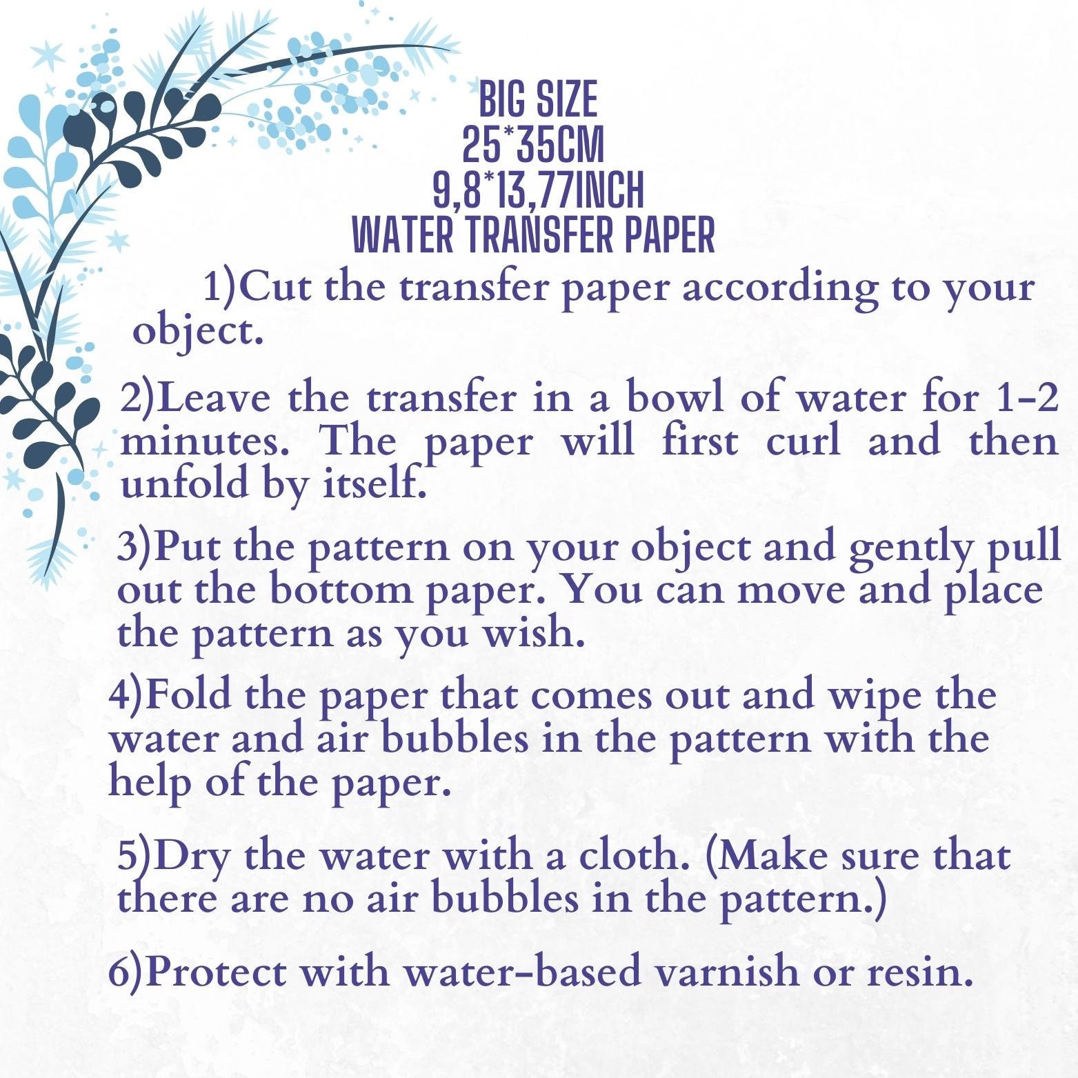 Water transfer paper for Polymer Clay, Ceramics and Wood, Large size 25*33cm (9,8*13,77inch)