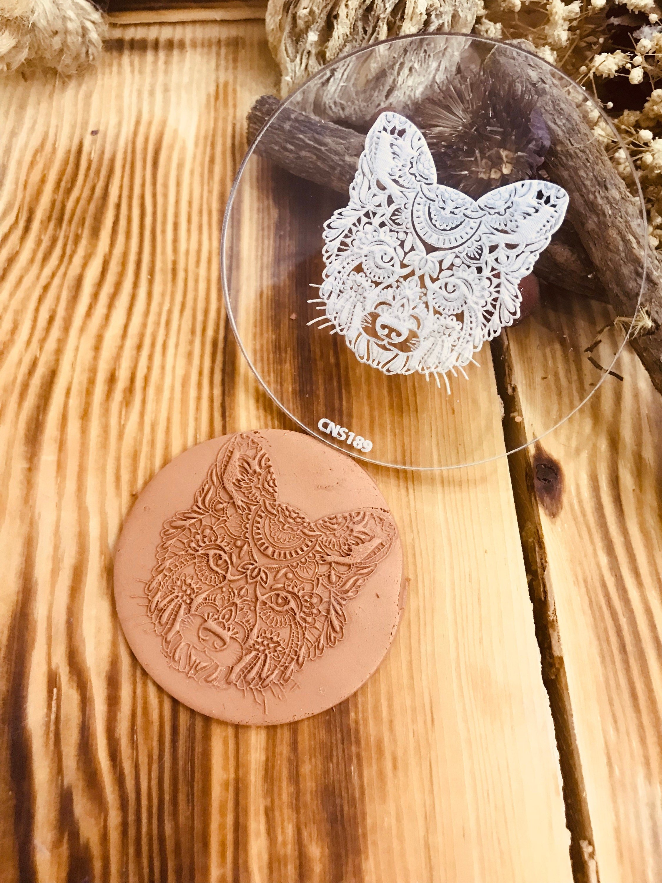 Wolf Mandala Pattern Texture Mat, Debossing Stamp, Acrylic clay texture tool, Texture Sheet,Ceramic Supplies, Texture Plate