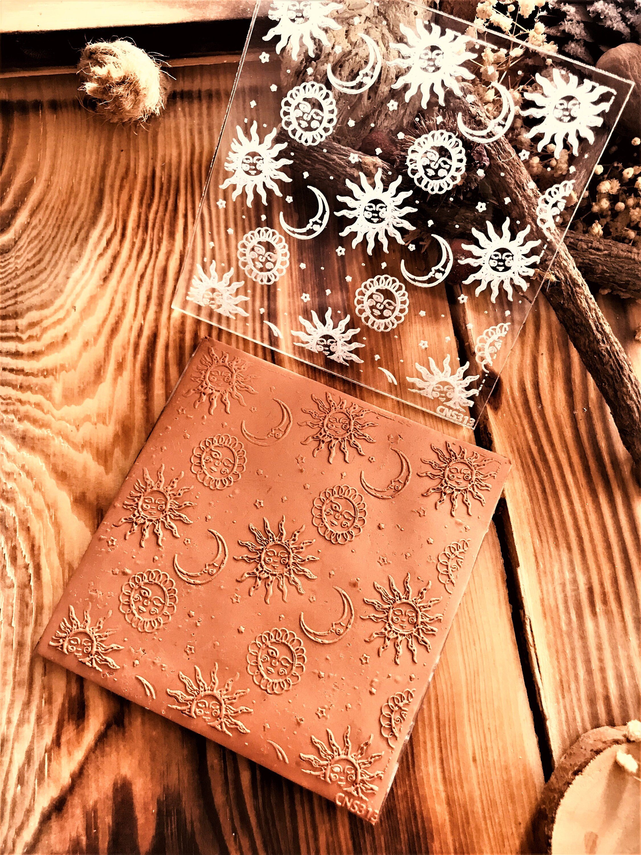 Moon, Sun and Star Pattern2 Acrylic Embossing Stamp For Polymer Clay, Fondant Stamp, Cookie Embosser, Cookie Stamp, Acrylic texture tool