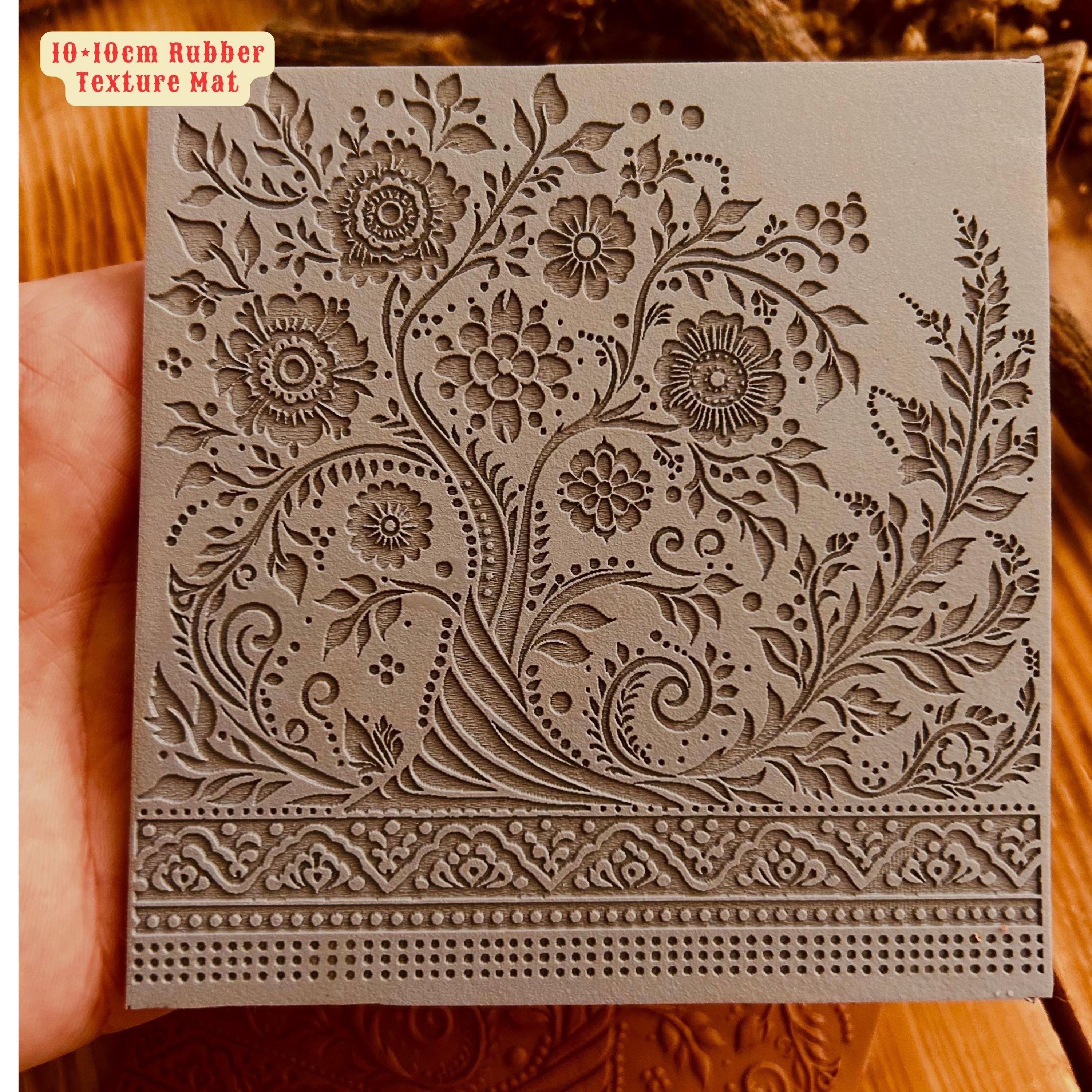 Flowers and Tree Acrylic Texture Mat – 10x10cm Polymer Clay Texture Sheet | Nature Pattern Plaque | Earring Making Tool | Fimo, Cernit, Sculpey Compatible
