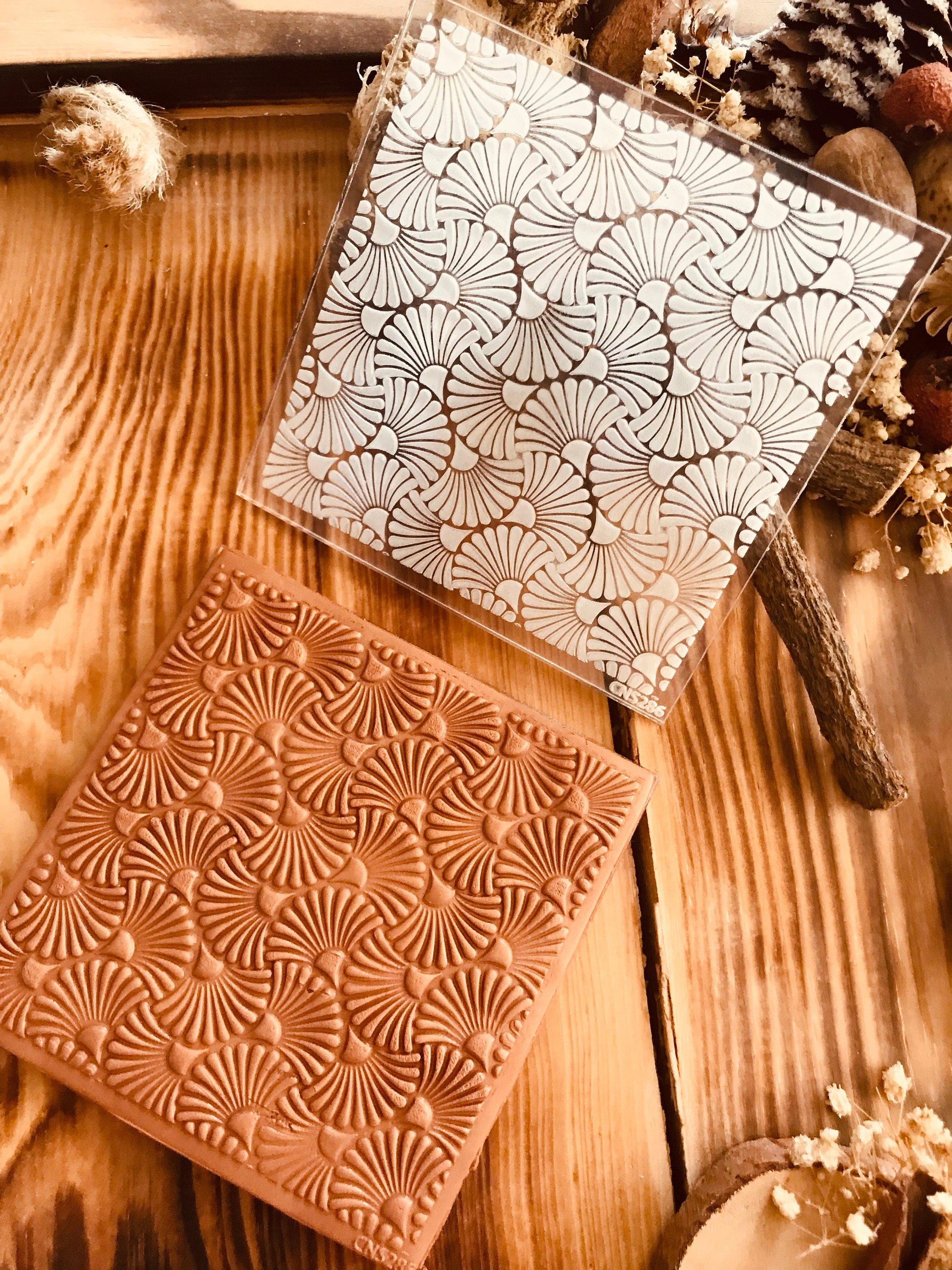 Art Deco Fan Rubber Texture Mat or Acrylic Stamp – Clay Stamp & Embosser | Polymer Clay, Fondant, Cookies | Fimo, Sculpey, Cernit