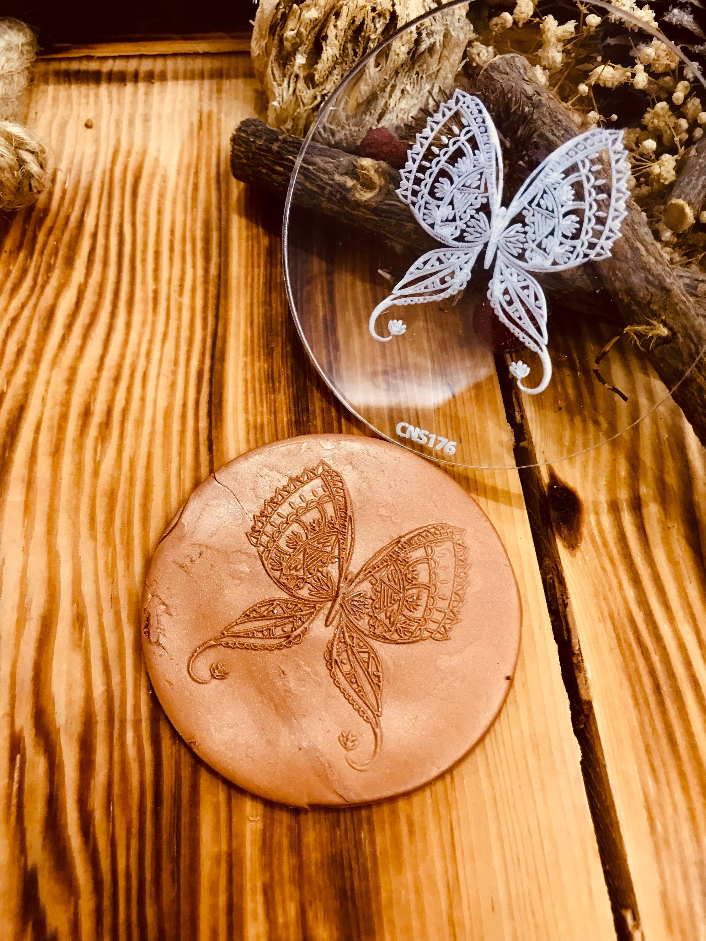 Butterfly Mandala Rubber And Acrylic Texture Mat Stamp for Polymer Clay, Acrylic Clay Tool, Ceramic Pattern Supplies, Crafting Texture Sheet