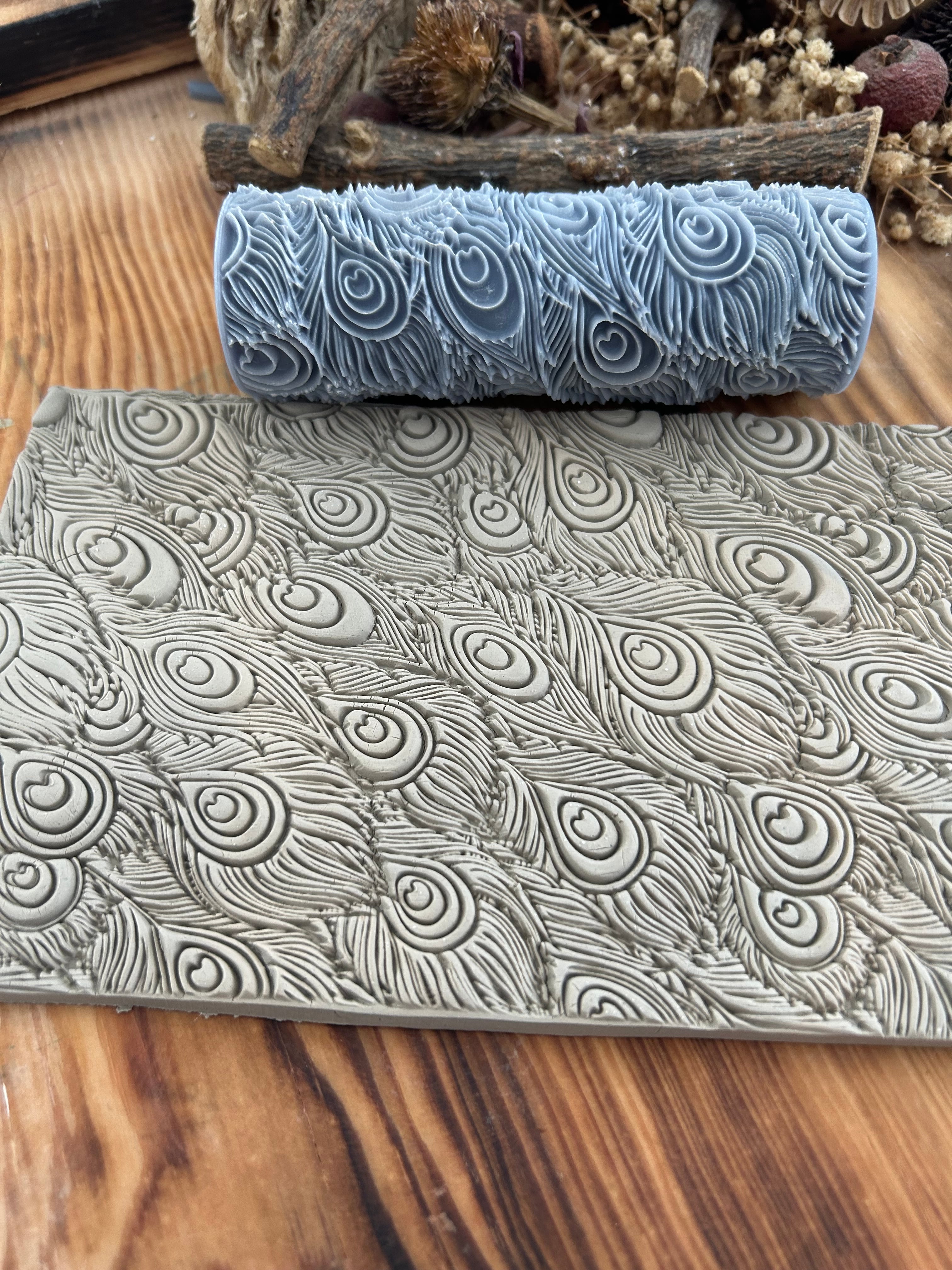 Peacock Feather Texture Roller – 10 cm Embossing Tool for Polymer Clay, Air Dry Clay And Soap