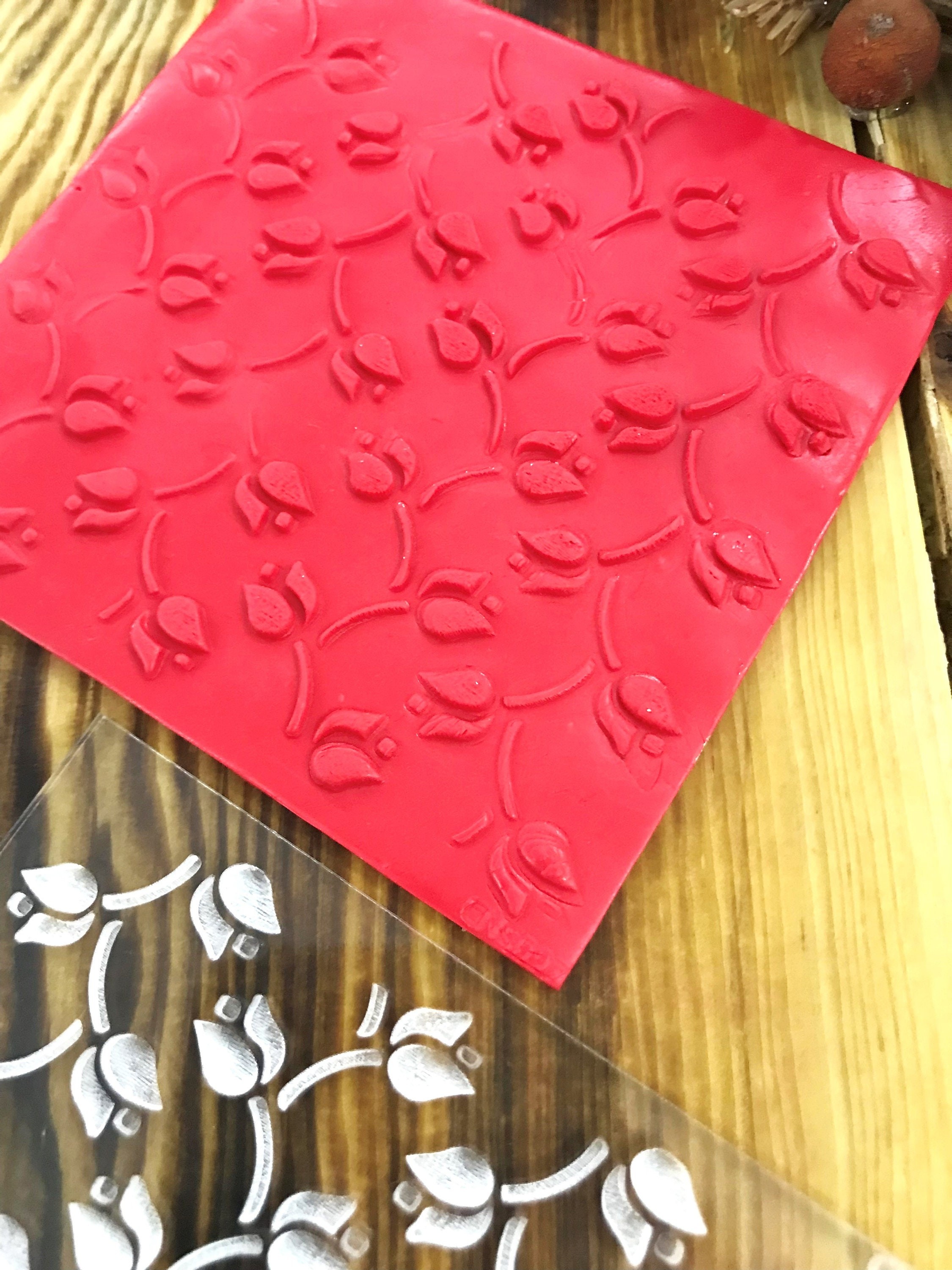 Tulip Pattern Texture Mat, Floral Polymer Clay  Stamp, Debossing Acrylic tool, Texture Sheet, Star pattern, Ceramic Supplies, Texture Plate