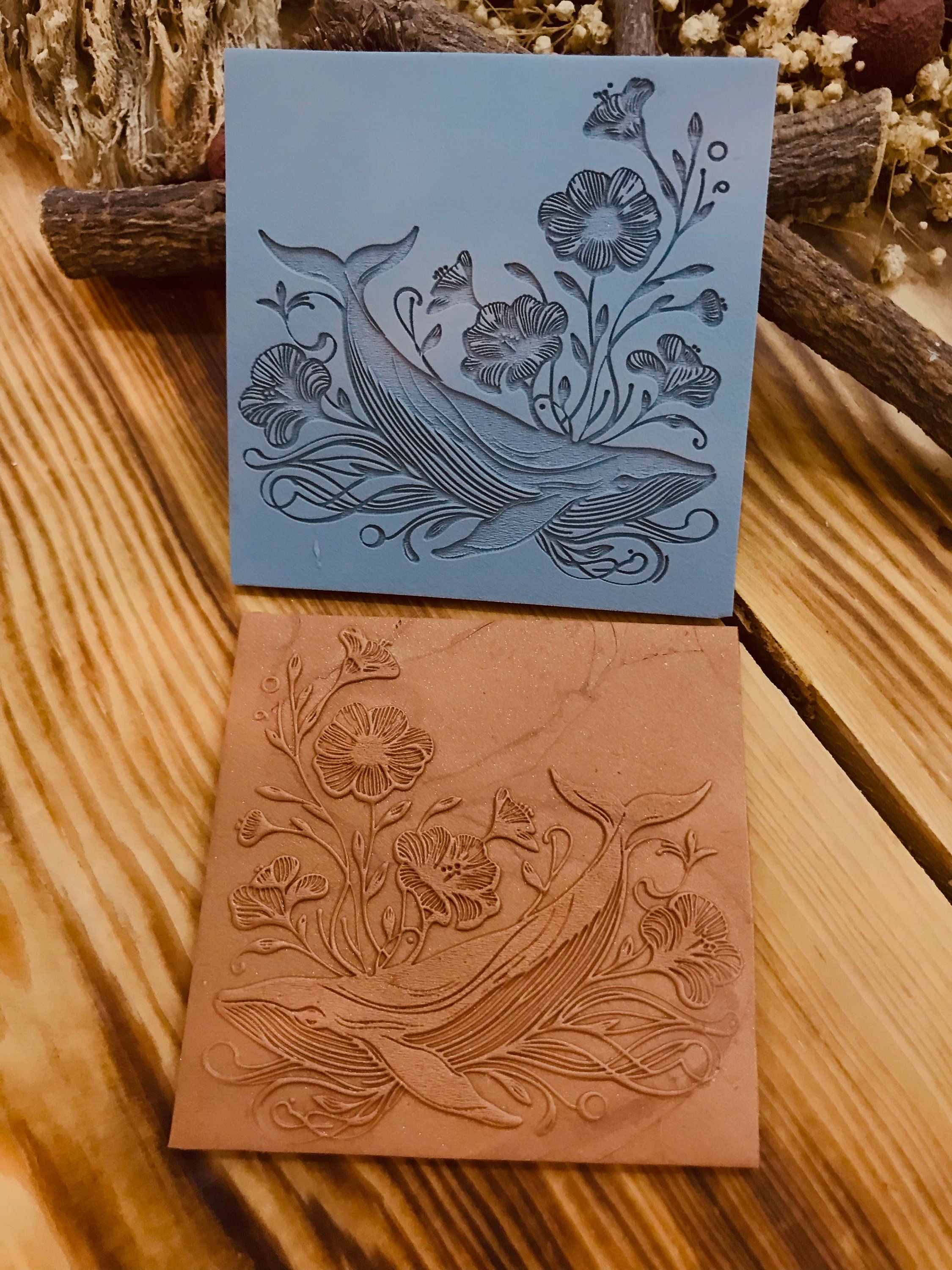 Whale With Flowers Pattern Rubber Texture Mat Polymer Clay Tools⎥Earring Making⎥Hand Roller⎥Clay Texture Tool⎥Jewellery Tools