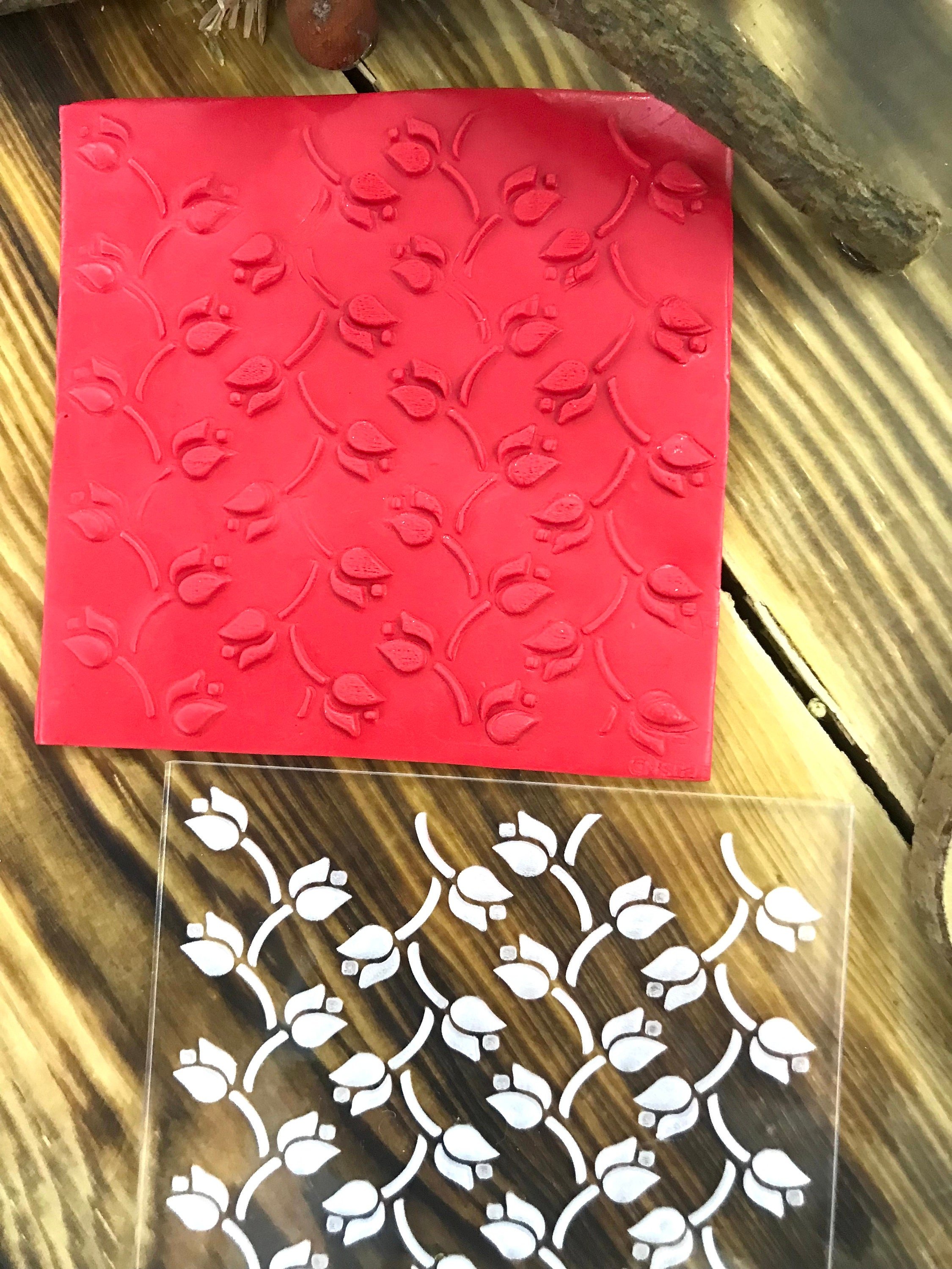 Tulip Pattern Texture Mat, Floral Polymer Clay  Stamp, Debossing Acrylic tool, Texture Sheet, Star pattern, Ceramic Supplies, Texture Plate