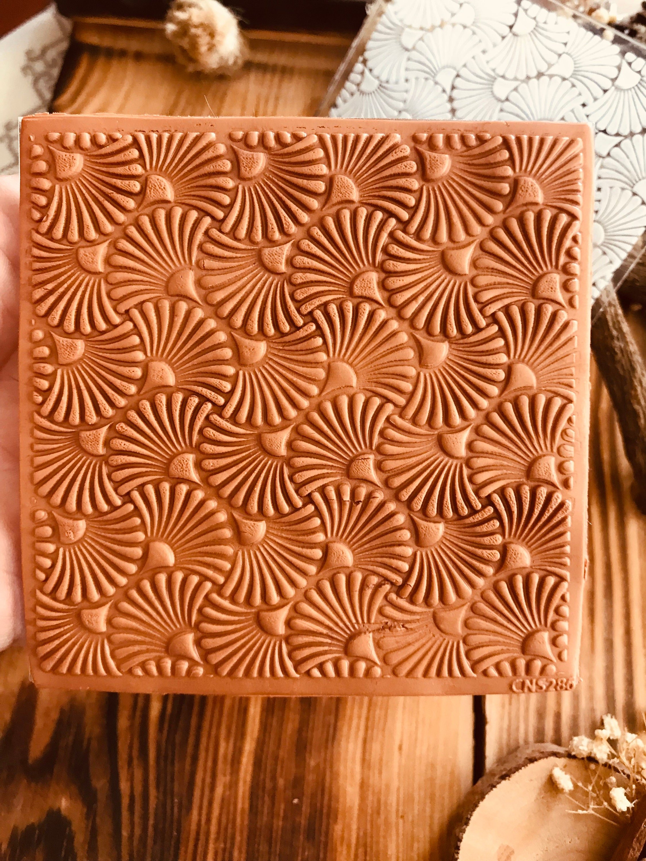 Art Deco Fan Rubber Texture Mat or Acrylic Stamp – Clay Stamp & Embosser | Polymer Clay, Fondant, Cookies | Fimo, Sculpey, Cernit