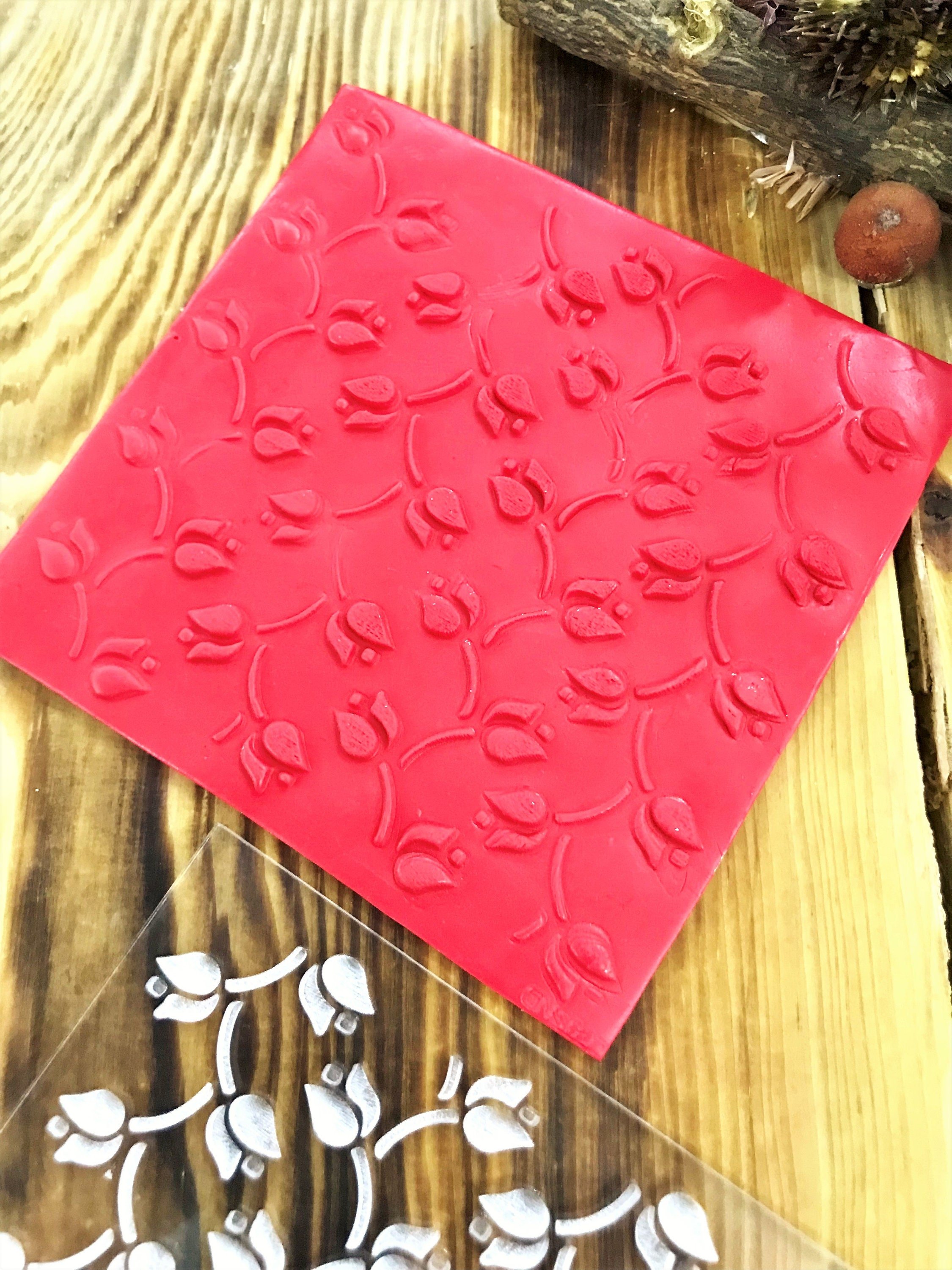 Tulip Pattern Texture Mat, Floral Polymer Clay  Stamp, Debossing Acrylic tool, Texture Sheet, Star pattern, Ceramic Supplies, Texture Plate