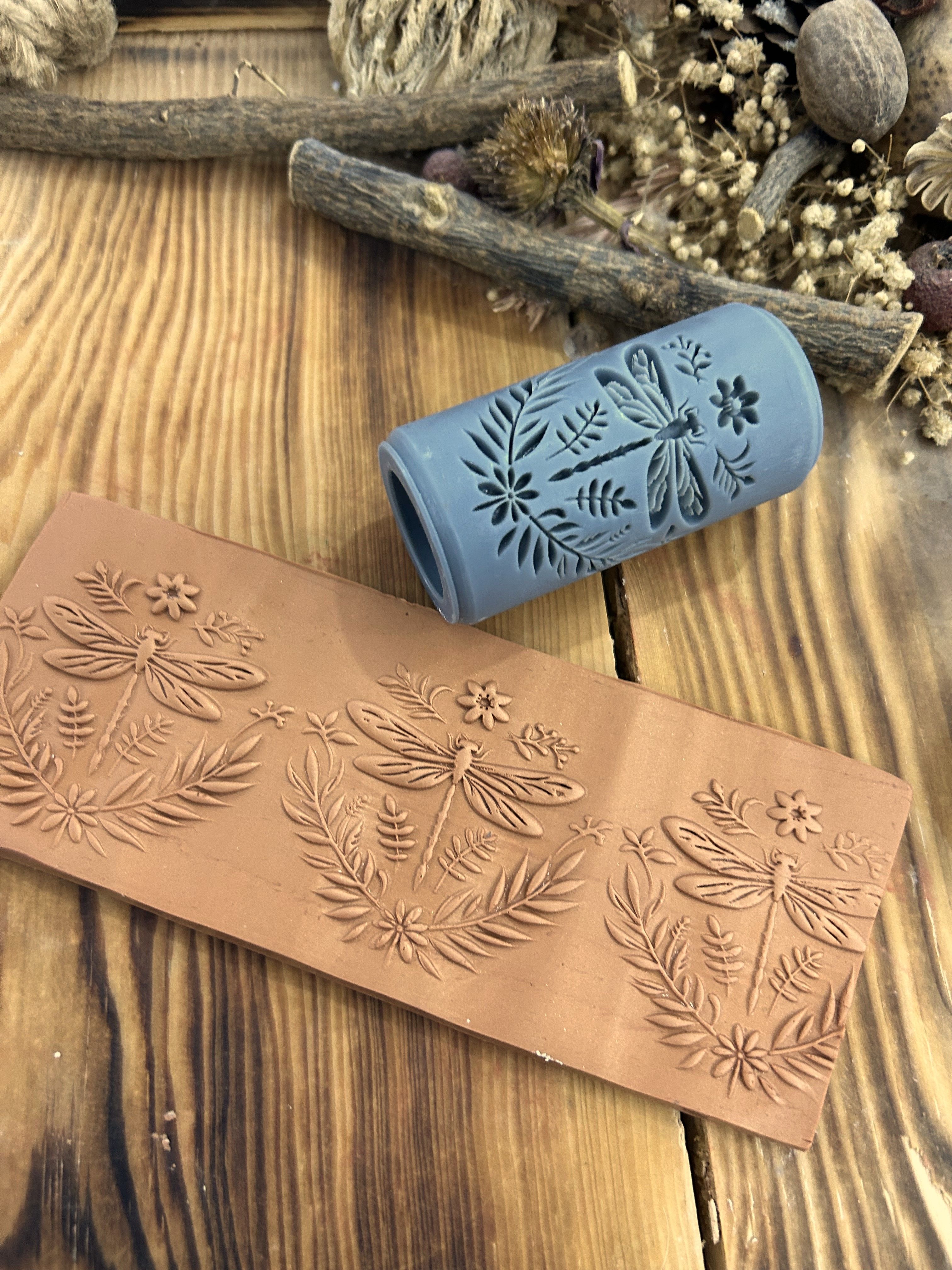 New Dragonfly Patterned 7cm High Roller, Embossing Texture Roller, DIY tool, Polymer Clay, Ceramic, Sugar Dough