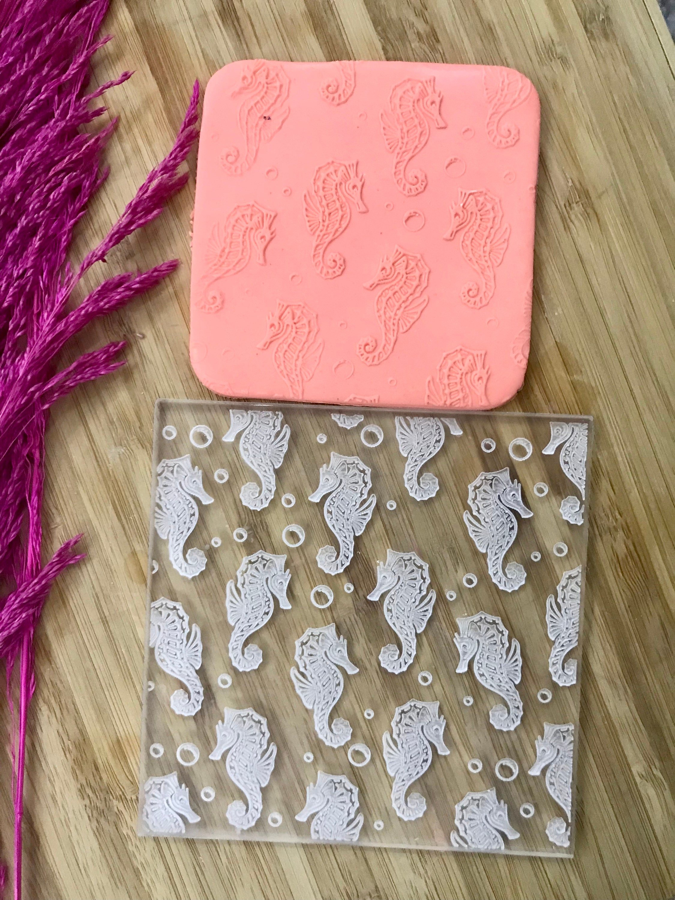 Seahorse Texture Mat, Embosser Stamp, Acrylic clay texture tool, Texture Sheet, Seahorse Pattern, Ceramic Earring Supplies
