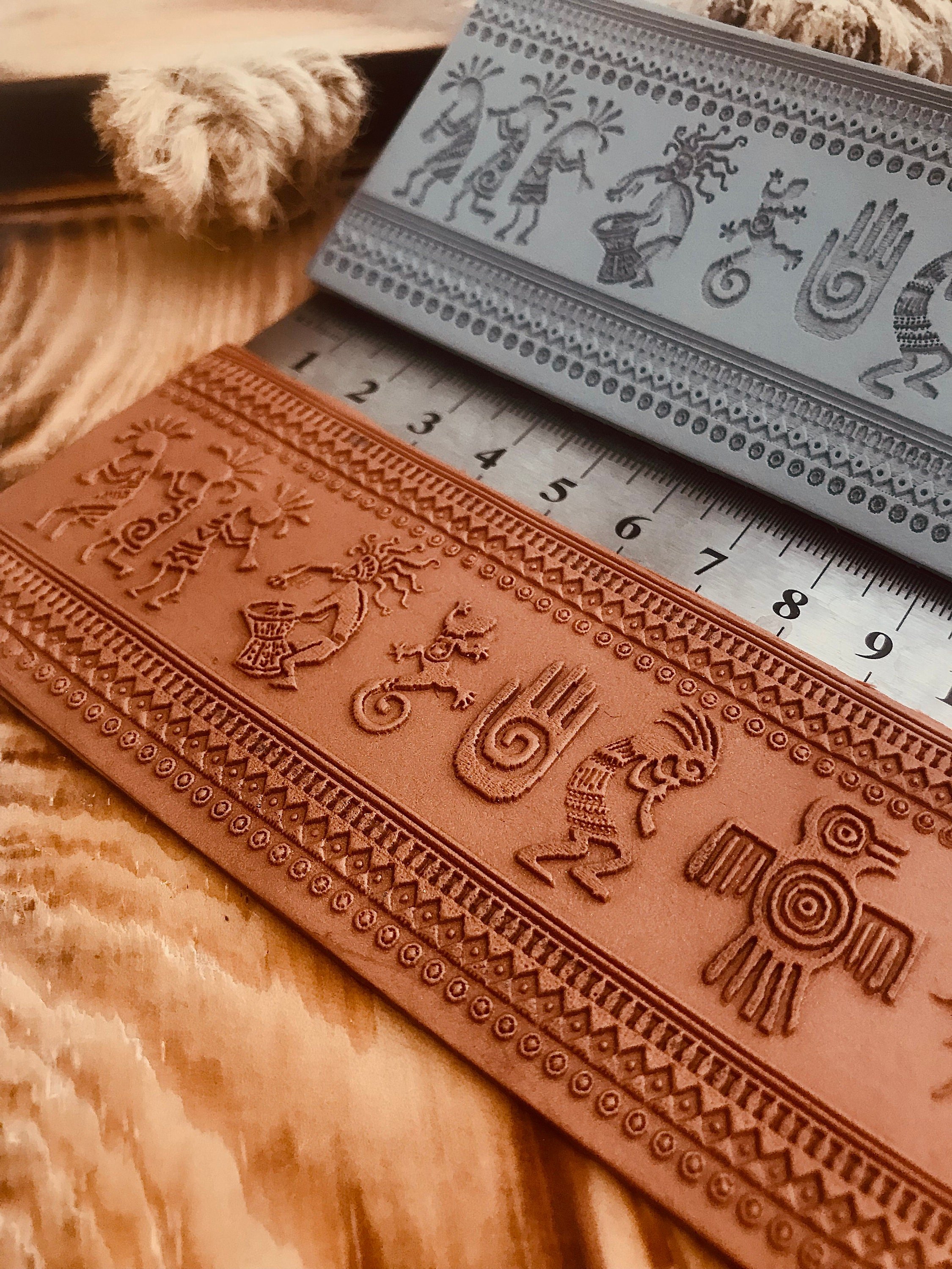 Aztec Texture Mat – Rubber Stamp for Polymer Clay, Pottery, Silver Clay | Earring & Jewelry Making Tool