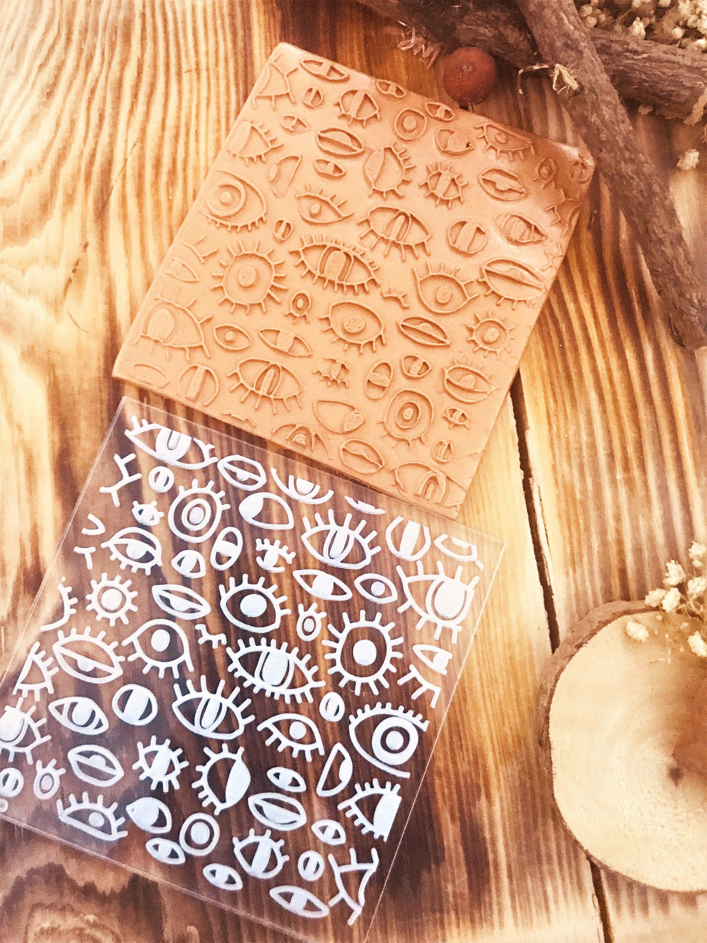 Eyes Texture Mold – Abstract Eye Pattern for Polymer Clay, Air Dry Clay And Metal Clay | 10x10 cm Rubber And Acrylic Stamp