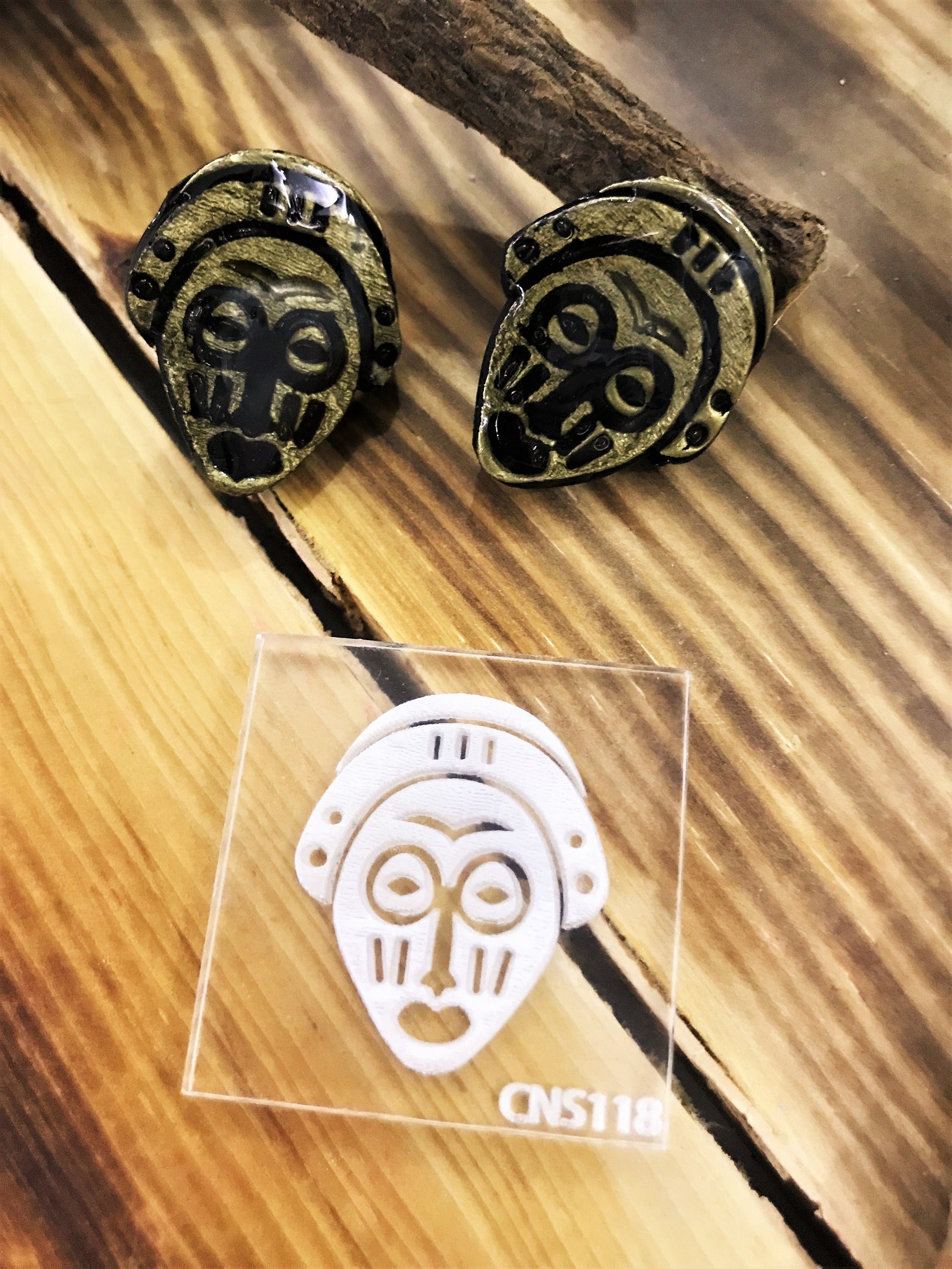 Ethnic Mask Texture Plate & Clay Cutter Set – Round 7cm Stamp in Rubber or Acrylic for Polymer Clay, Ceramic And Air Dry Clay