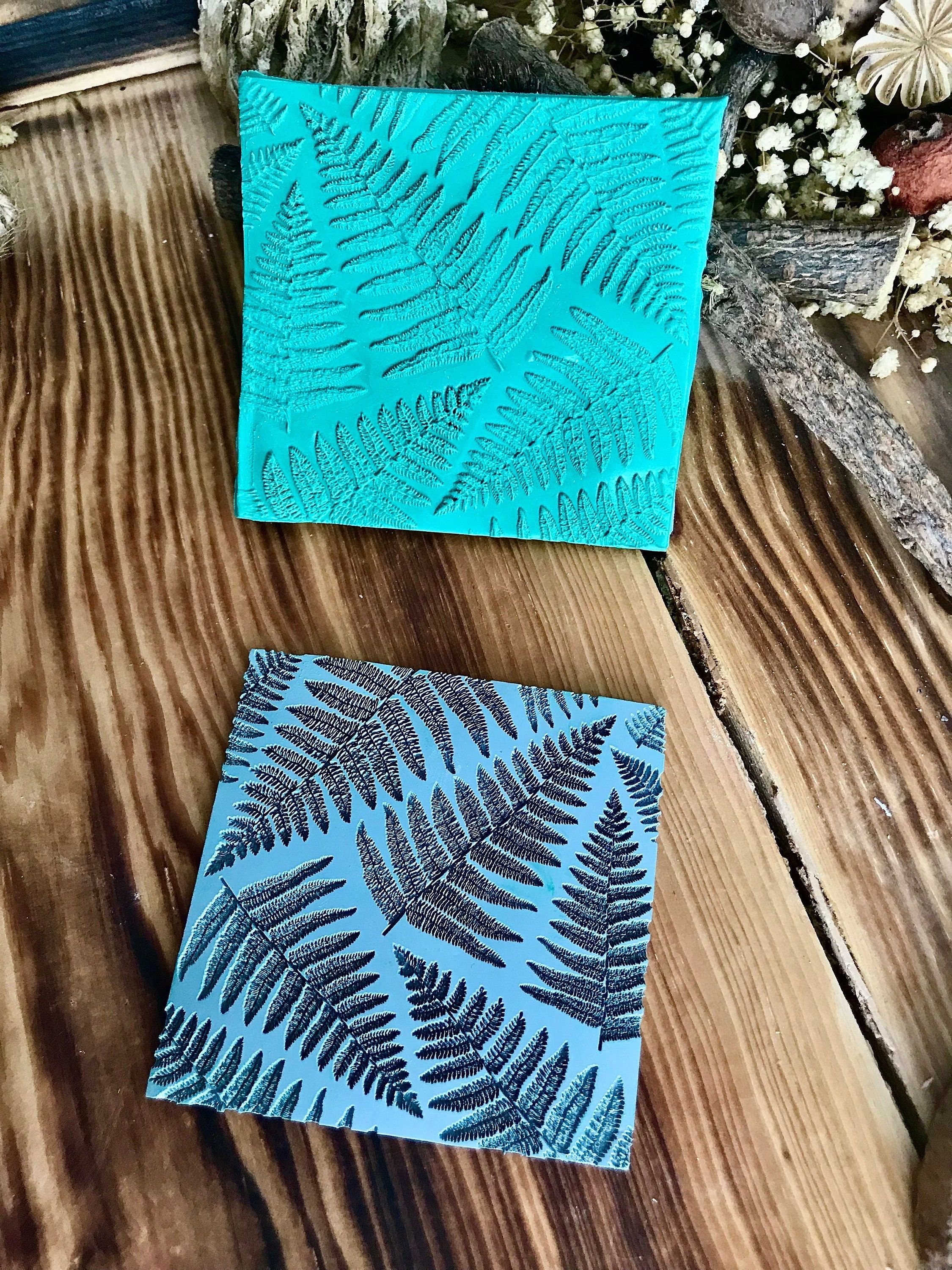 Fern Leaf Texture Mat – 70mm Rubber Stamp for Polymer Clay Earrings, Jewelry, Botanical Crafts | Nature-Inspired Clay Texture Tool