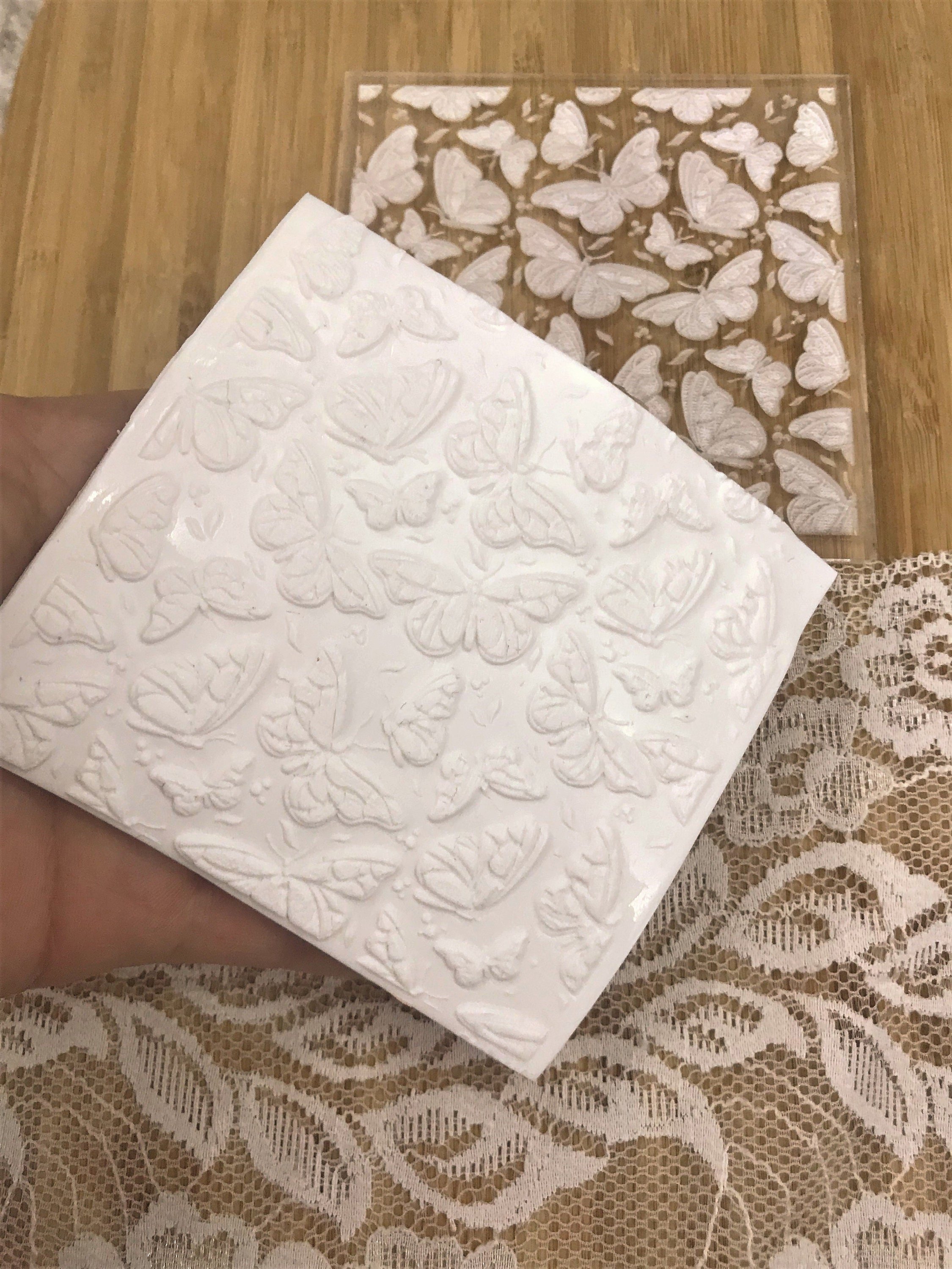 Butterfly Pattern Rubber And Acrylic Texture Mat Stamp for Polymer Clay, Acrylic Clay Tool, Crafting Texture Sheet