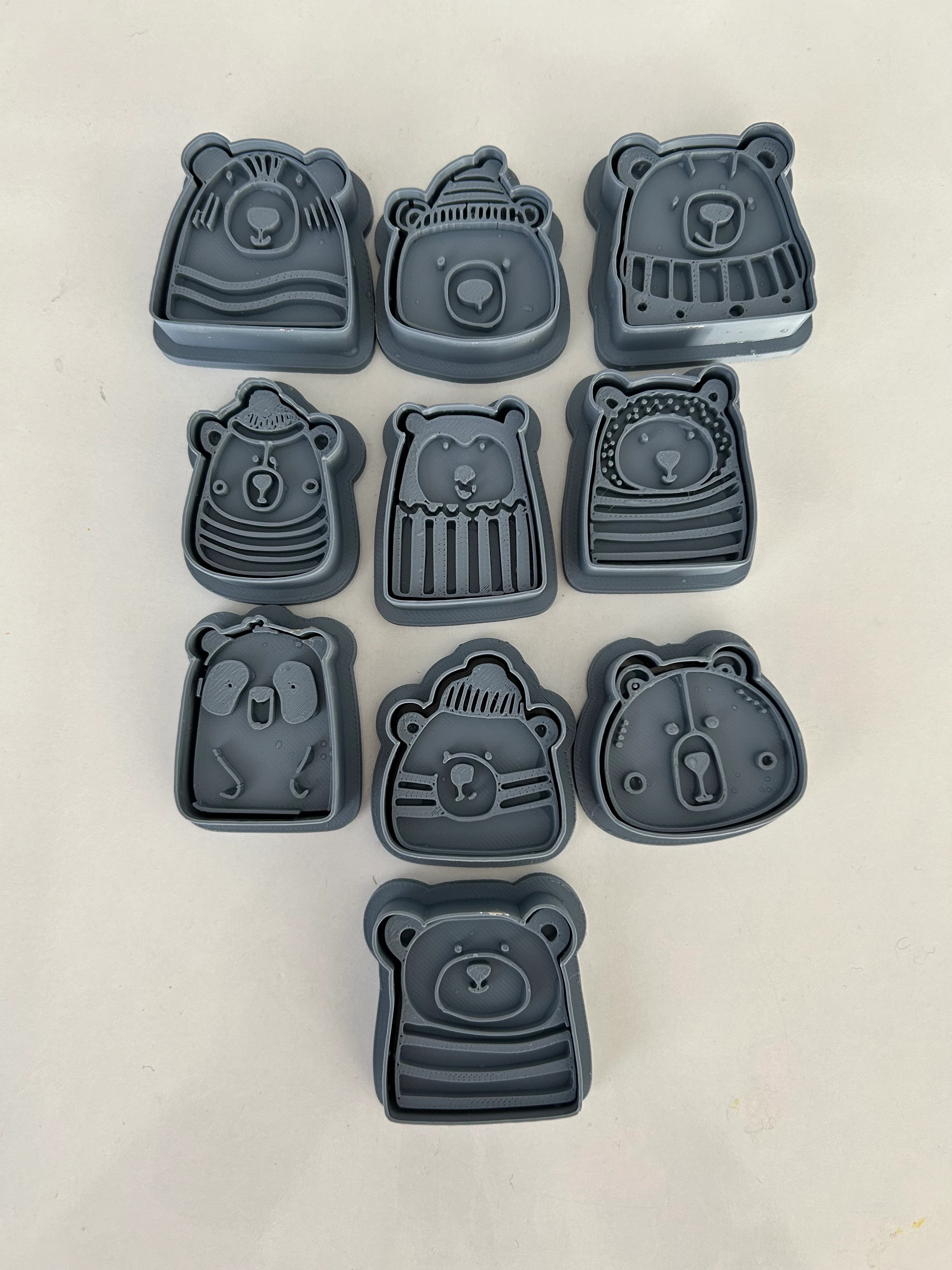 Kawaii Bear Figurines – 5 or 10 Stamp+Cutter | Brooch, Magnet, Desk Decor