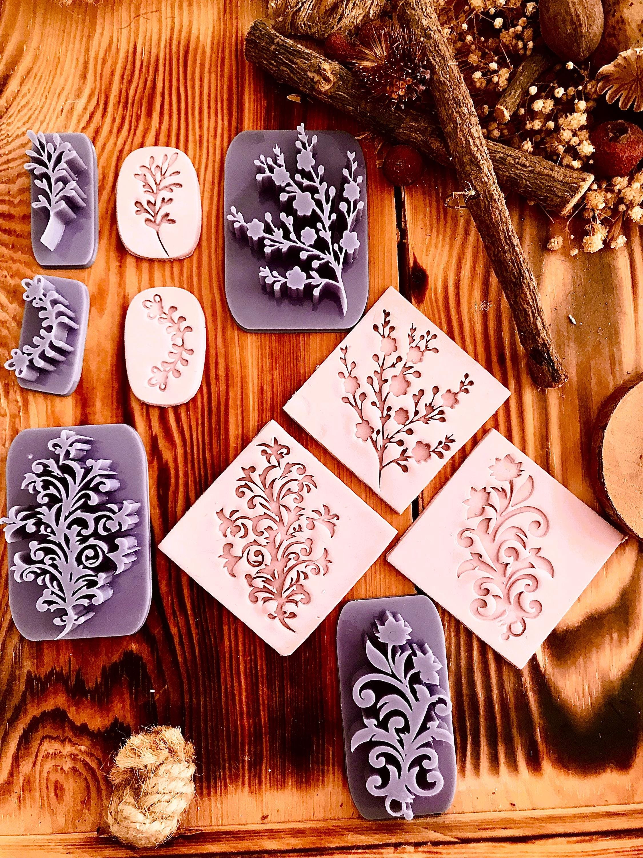 🌸 5-in-1 Floral Vintage Deboss Stamp Set – Perfect for Polymer Clay, Soap, Ceramics & Baking! 🌸